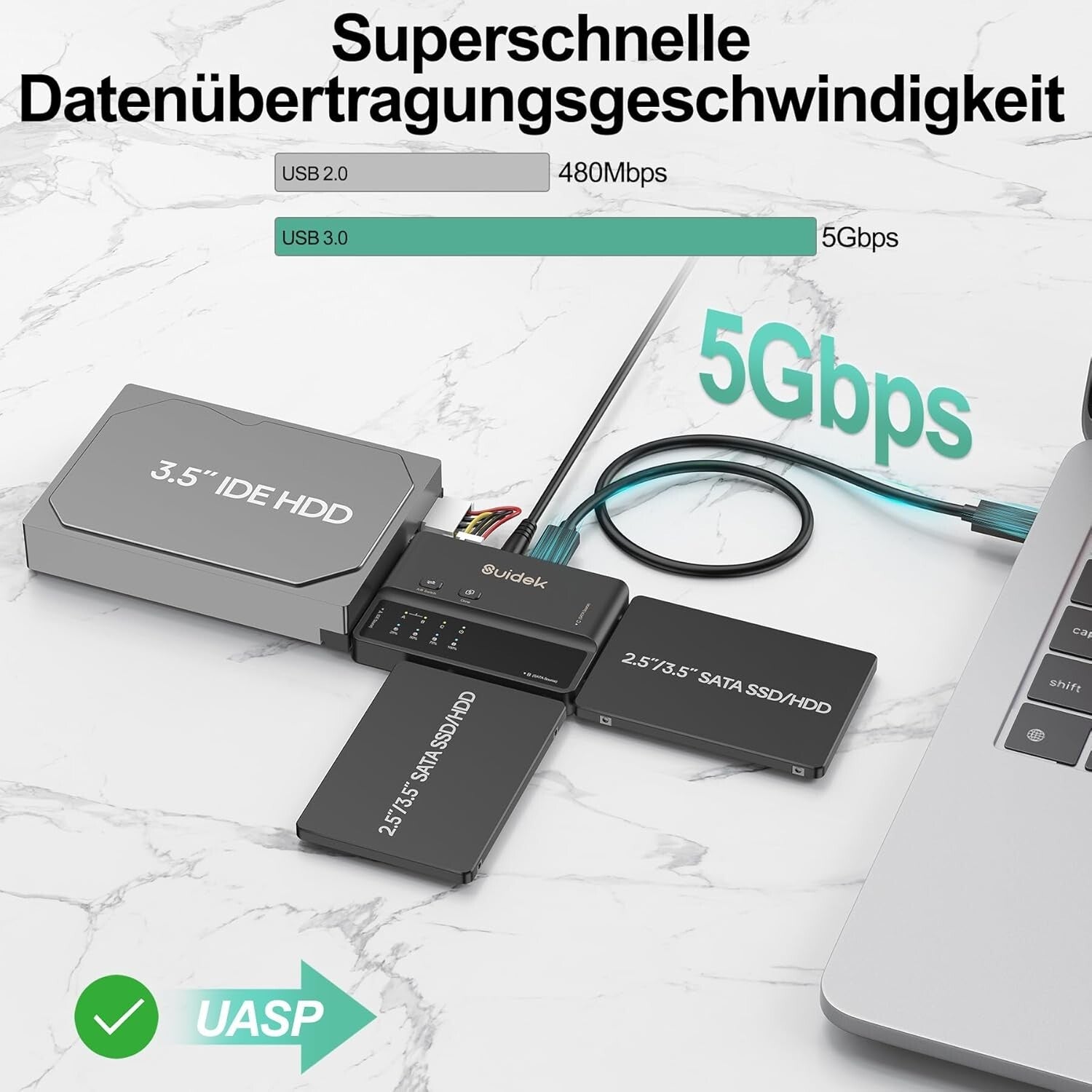 USB 3.0 IDE/SATA Adapter 5Gbps Offline-Klon 2,5"/3,5" HDD/SSD