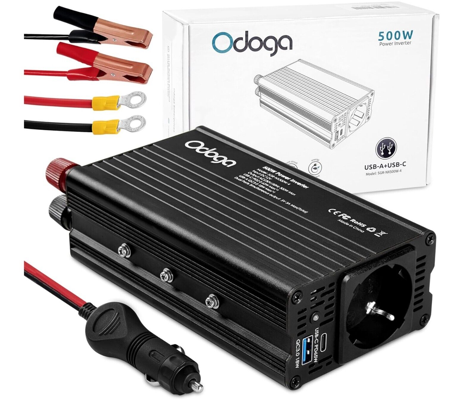 Wechselrichter 12V auf 230V – 500W Spannungswandler, Stromwandler mit 3A USB-A &