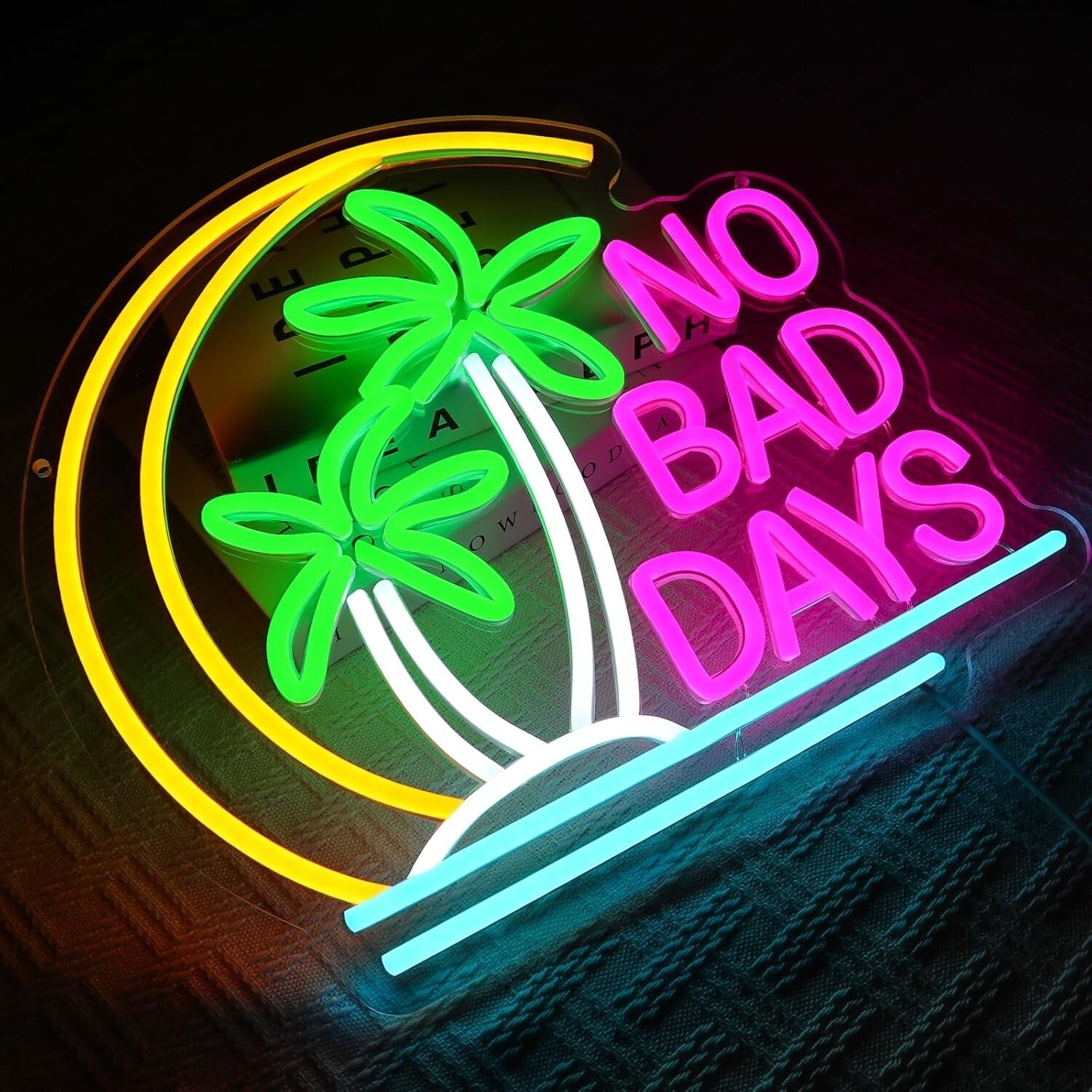 No Bad Days Neon Schild Tropic Palme LED Leuchtreklame 36x32cm USB