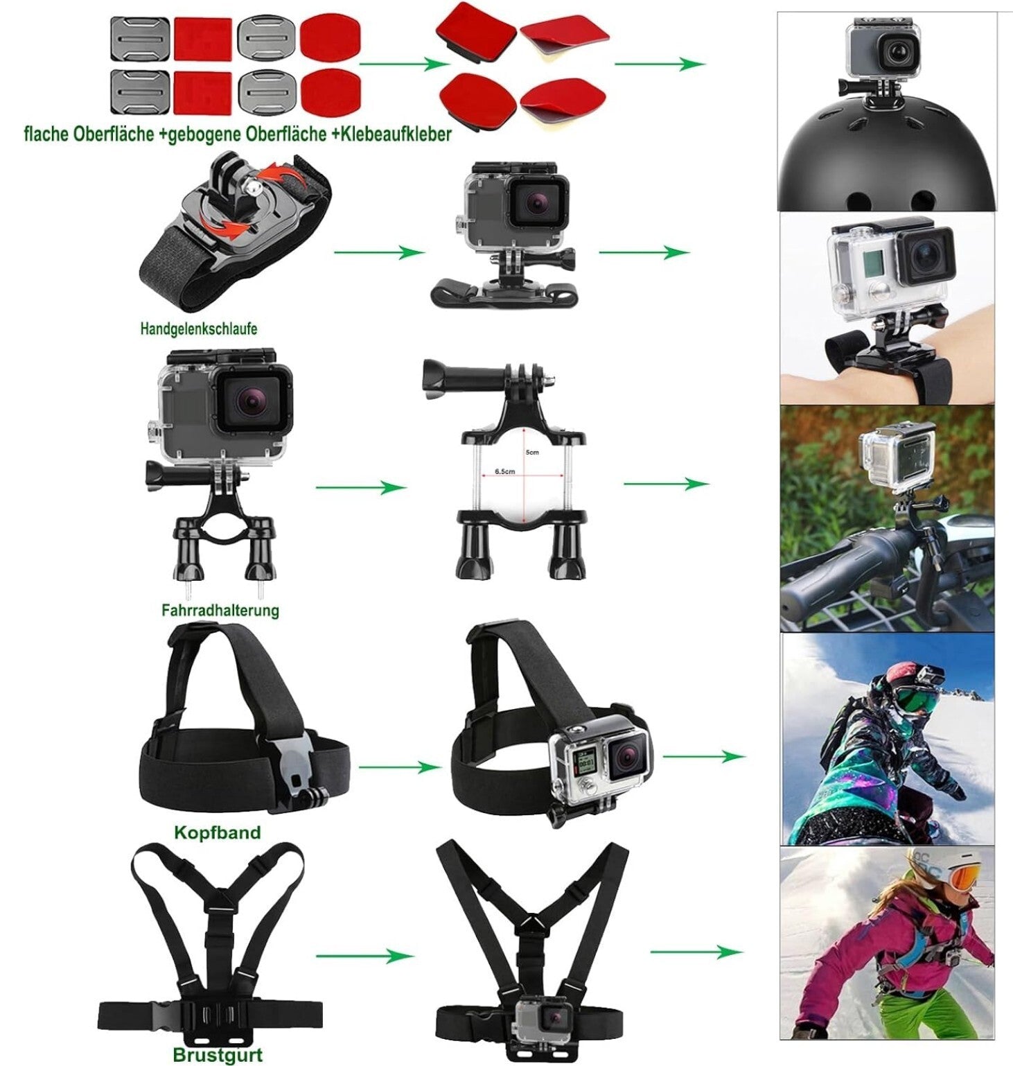Actionkamera Zubehörset DT16 für GoPro Hero 13 12 11 10 9 Black