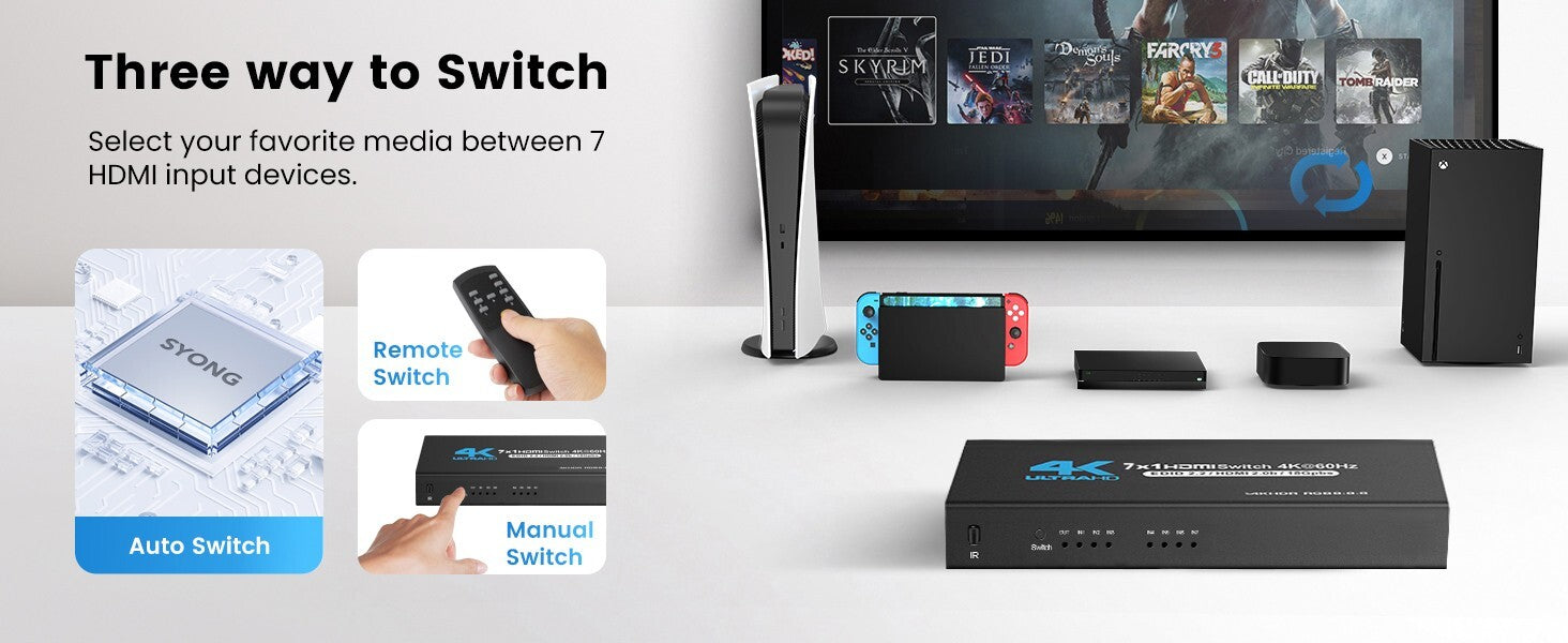 HDMI 2.0 Switch 7x1 4K@60Hz Dolby DTS HDR Fernbedienung  schwarz