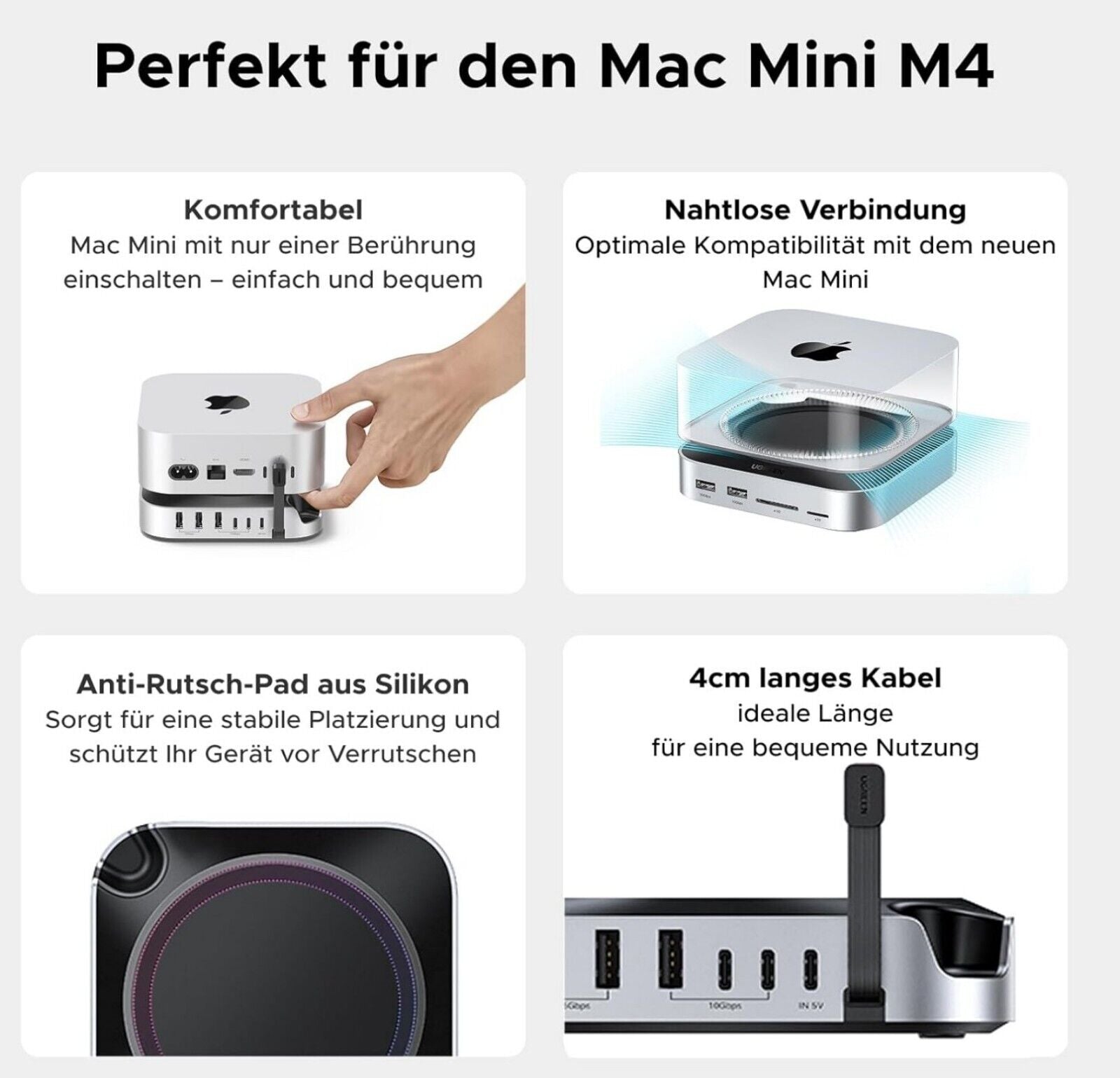 Mac Mini M4 Dock USB C Hub mit M.2 NVMe SSD 7 Ports Grau