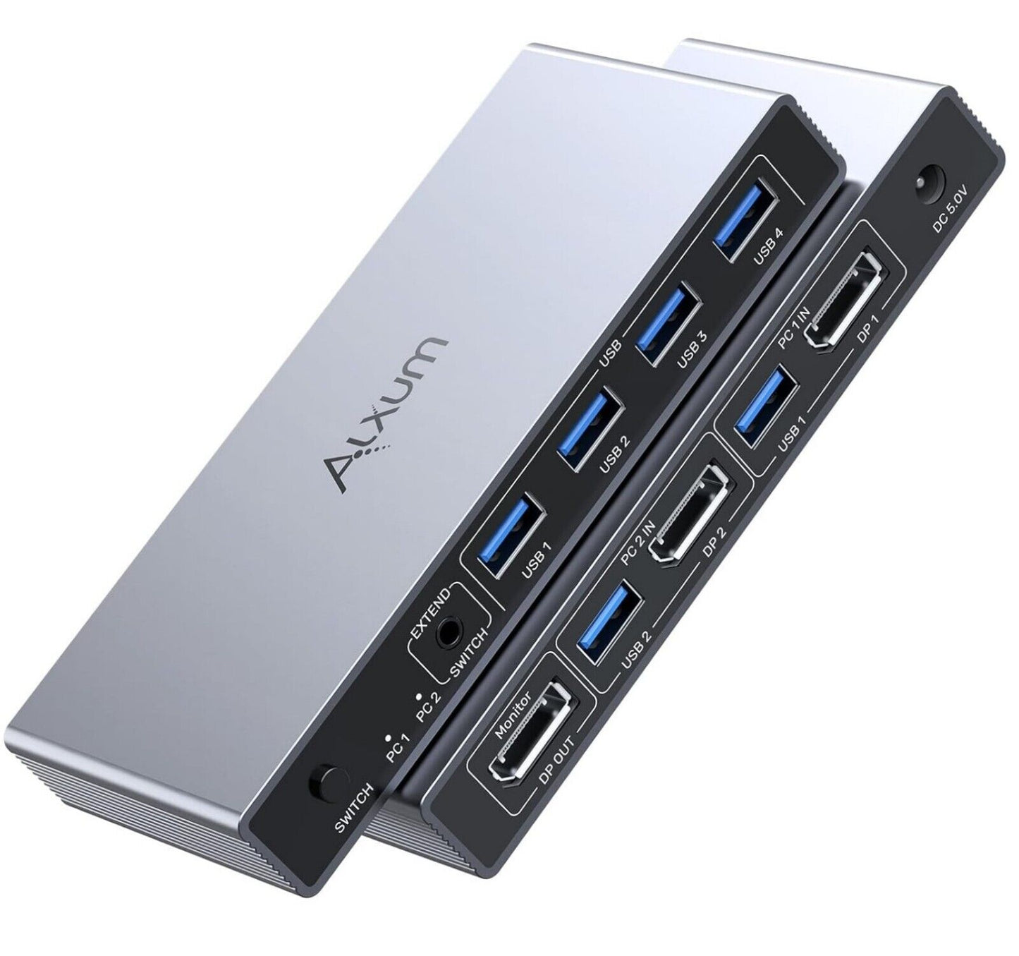 8K@60Hz 4K@144Hz DisplayPort KVM Switch für 2 PCs, 4 USB-Ports, Netzteil