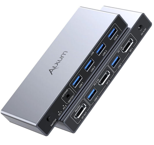 8K@60Hz 4K@144Hz DisplayPort KVM Switch für 2 PCs, 4 USB-Ports, Netzteil