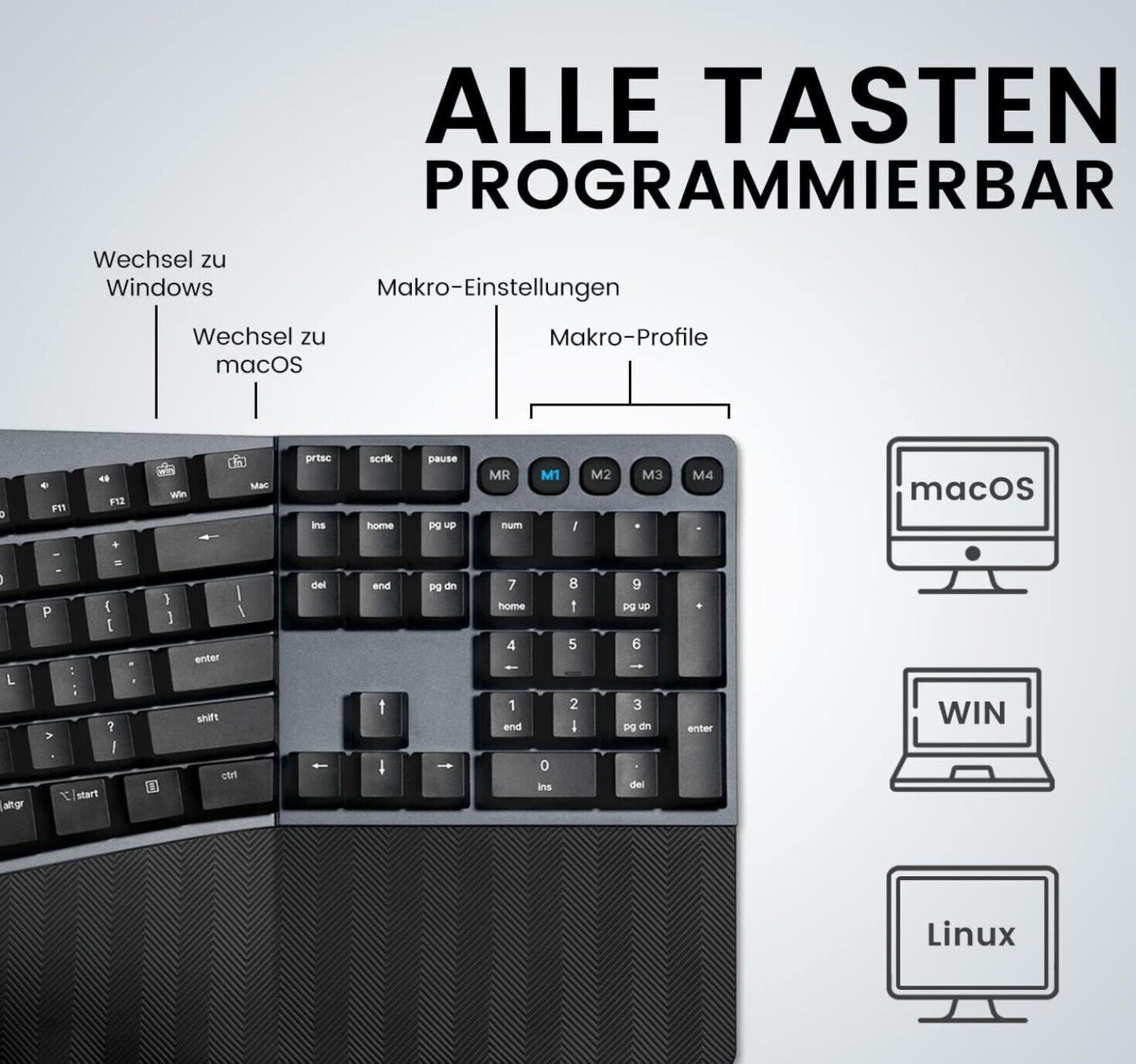 535BR Kabelgebundene ergonomische mechanische Tastatur – Flache Tasten