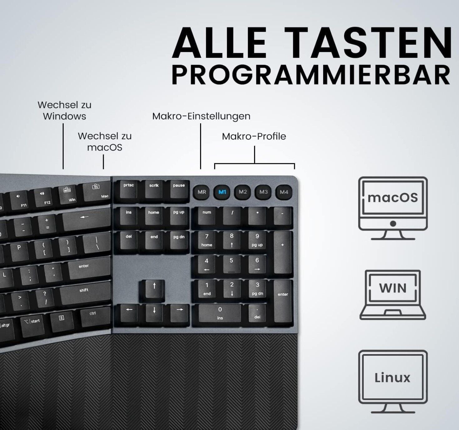535BR Kabelgebundene ergonomische mechanische Tastatur – Flache Tasten