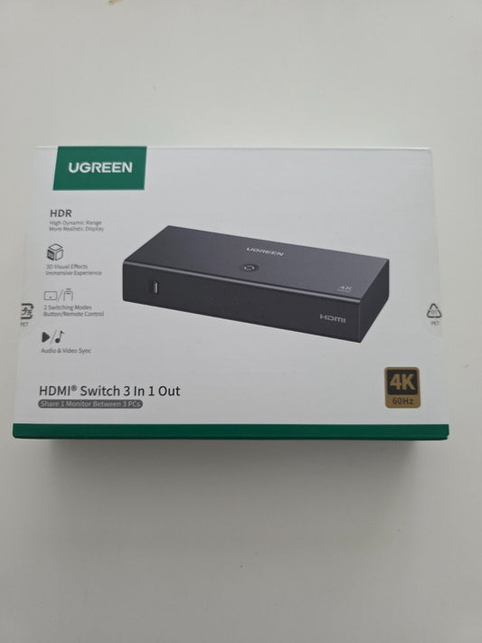 UGREEN HDMI Switch 3 in 1 Out 4K@60Hz, HDMI Splitter mit Fernbedienung
