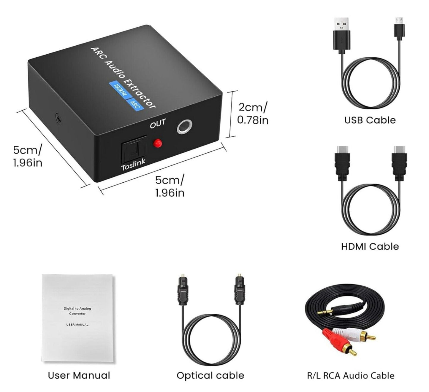 HDMI ARC Adapter 192kHz Audio Extractor Optisch 3,5mm DAC Schwarz