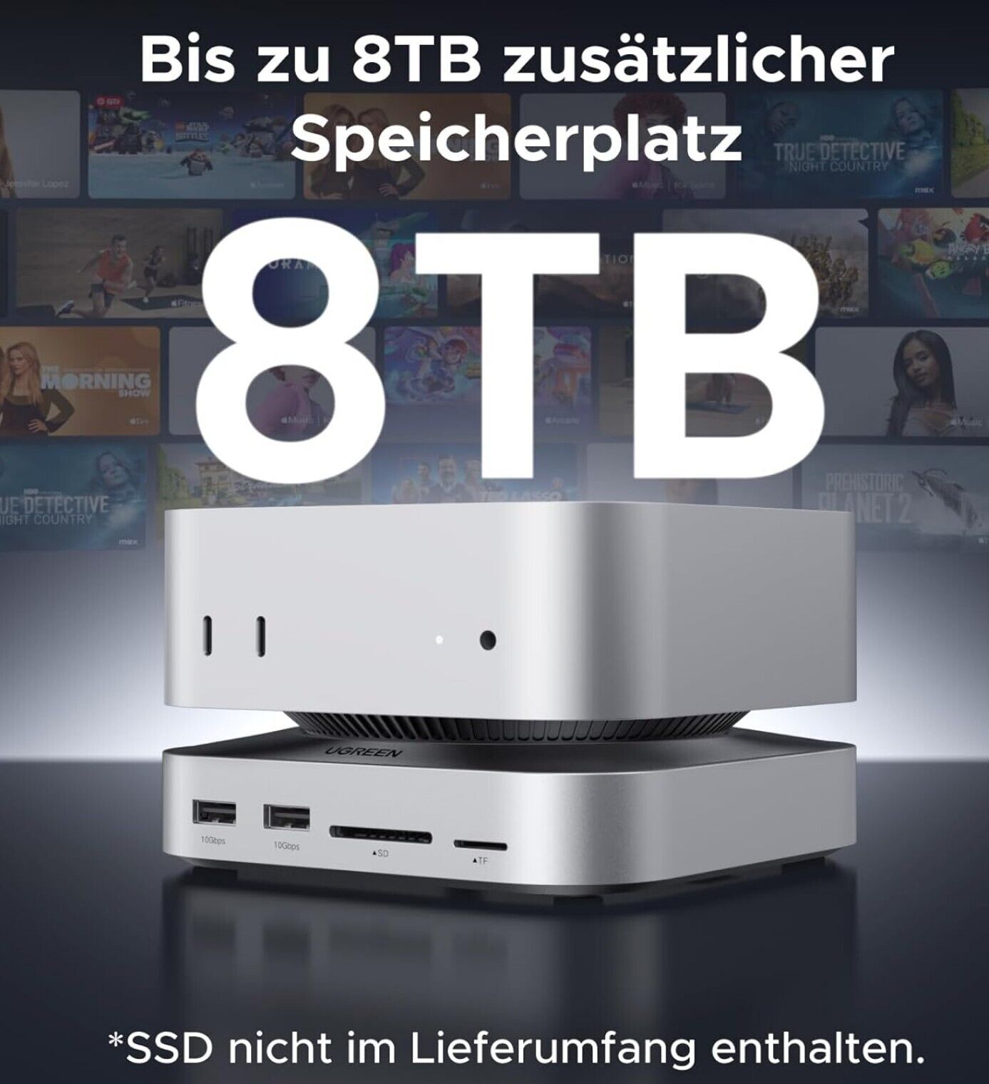 Mac Mini M4 Dock USB C Hub mit M.2 NVMe SSD 7 Ports Grau