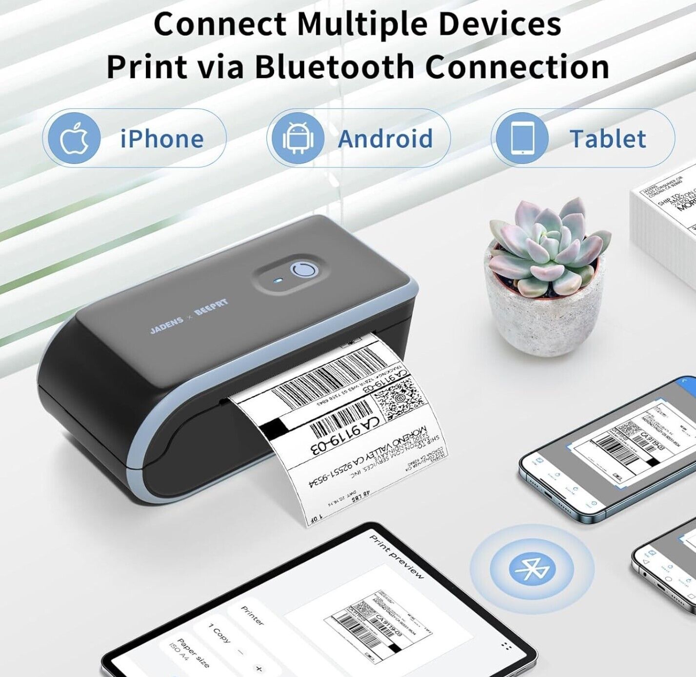 Bluetooth-Versandetikettendrucker, kabelloser 4x6-Thermoetikettendrucker für den