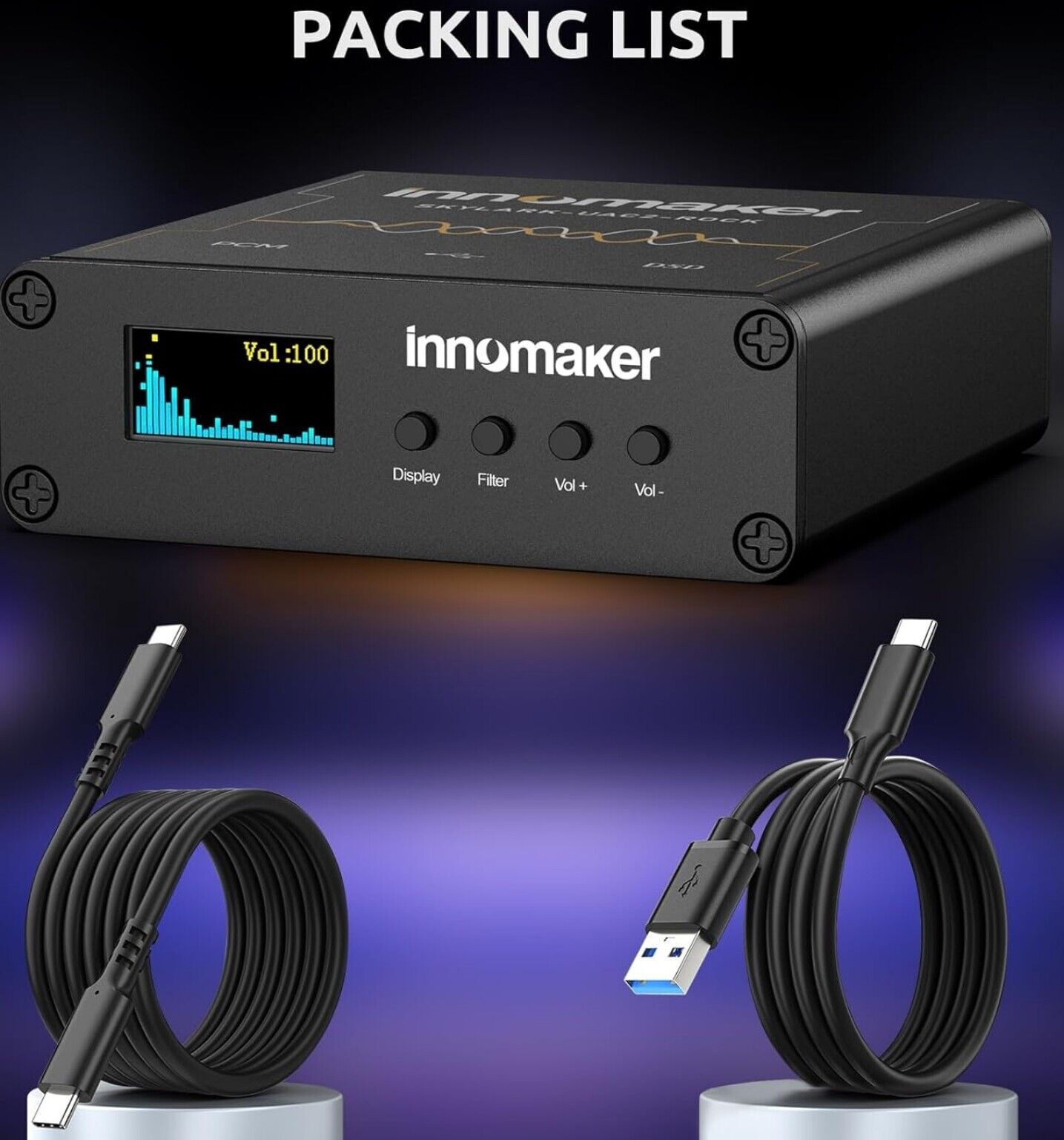 HIFI USB DAC ES9038Q2M 32Bit/768kHz DSD256, OLED