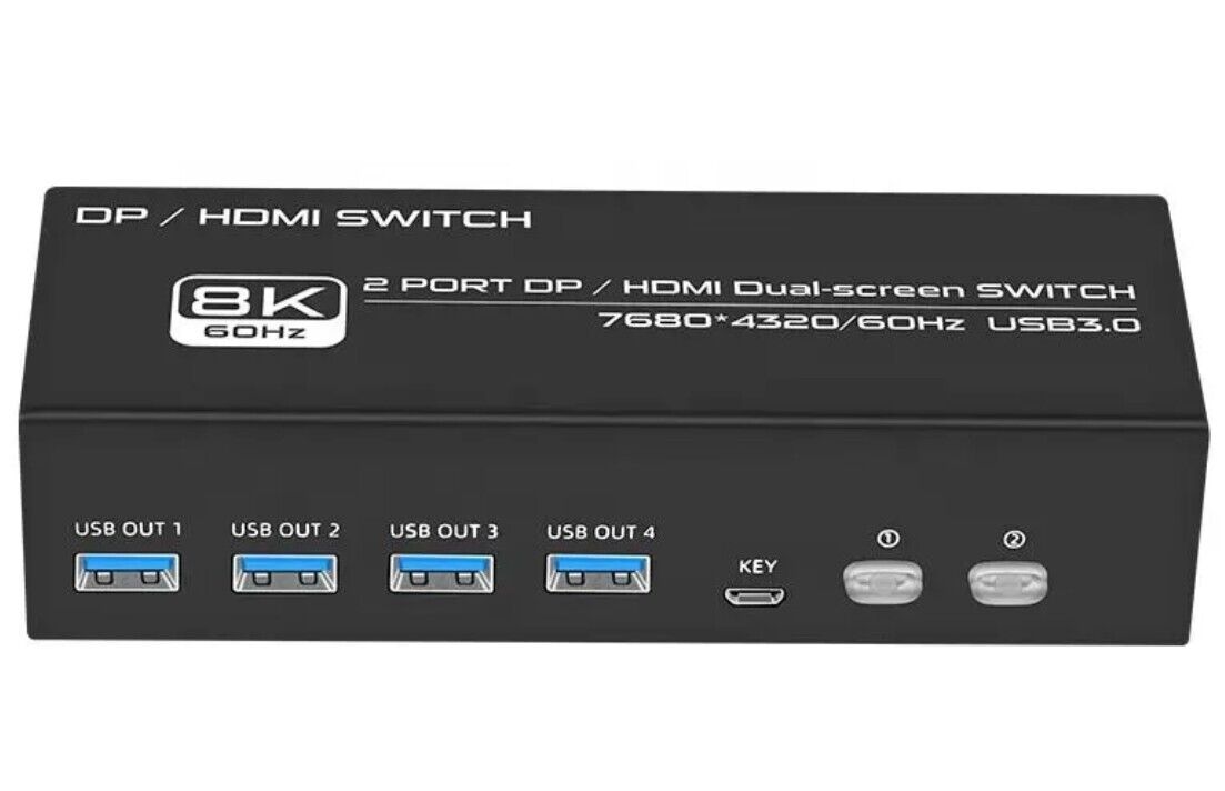 8K DP / HDMI KVM 2PC 2 Monitor 8K@60Hz 4K@120Hz 2K@144Hz + Kabel