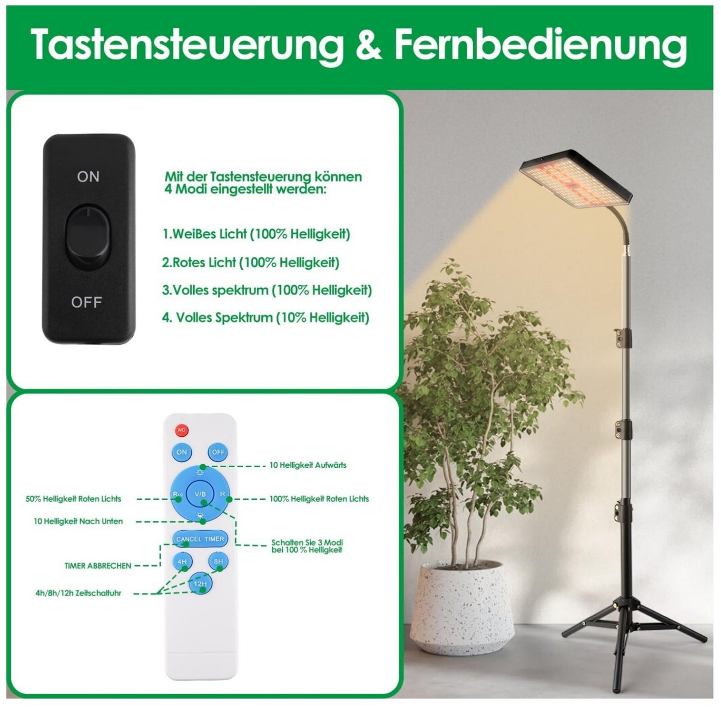 LED Grow Lampe 3700 Lumen Vollspektrum 226 Chips Fernbedienung Timer