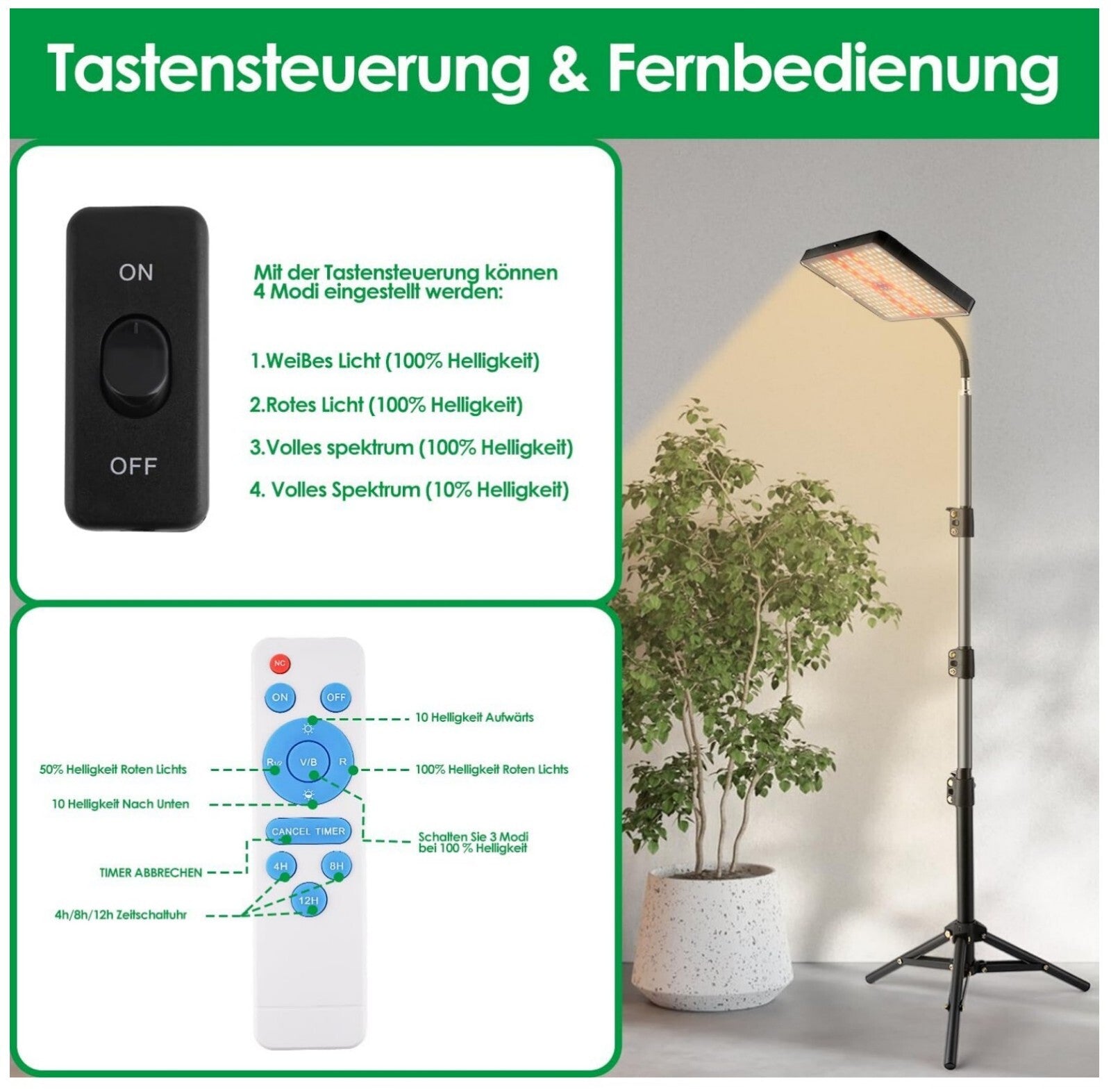 LED Grow Lampe 3700 Lumen Vollspektrum 226 Chips Fernbedienung Timer