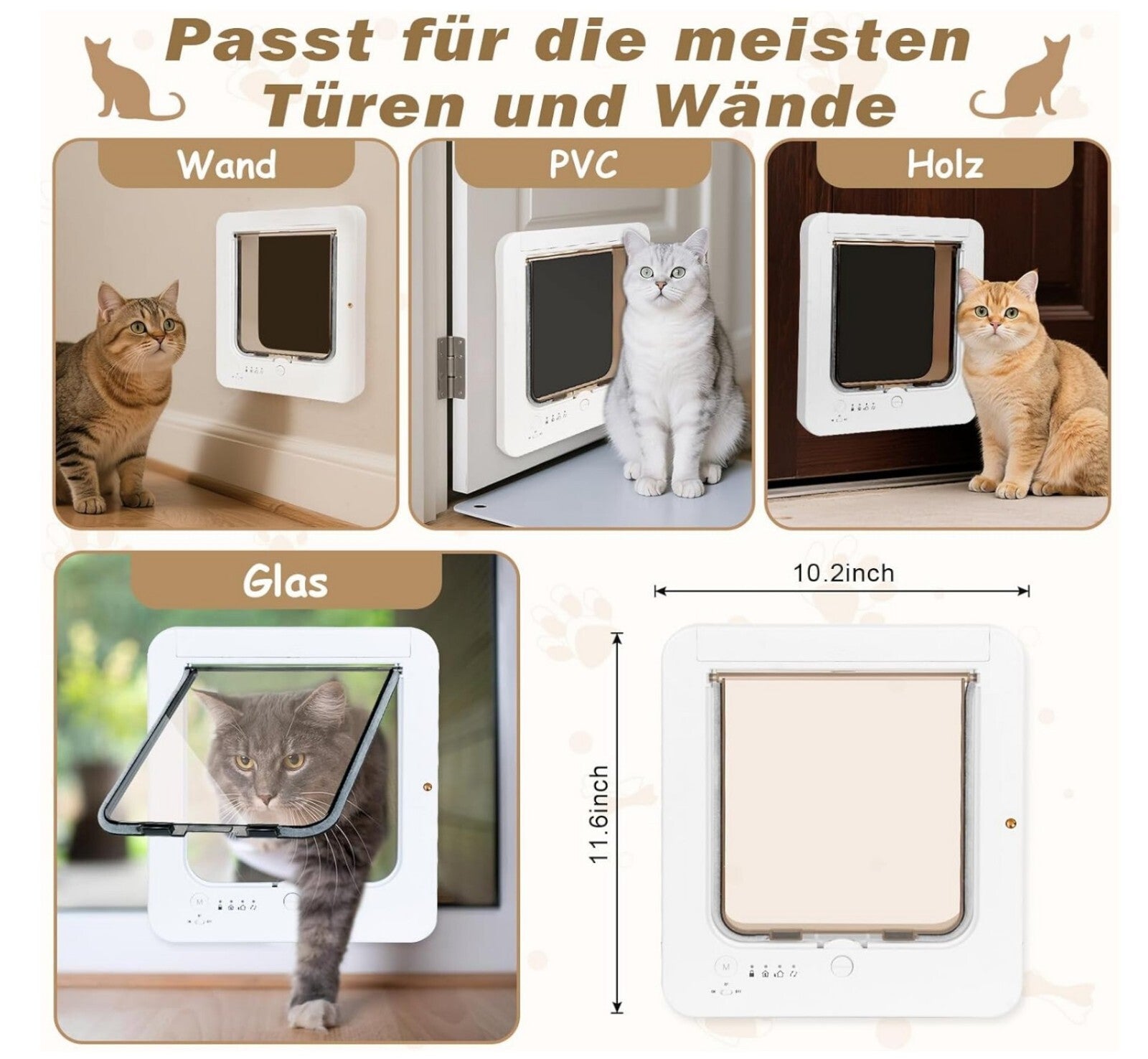 Smart Katzenklappe mit Chiperkennung RFID 3 Schlüssel L Weiß