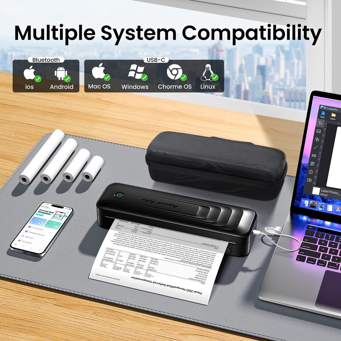Thermodrucker A4 Bluetooth Mobiler Drucker 300dpi VESA 75/100 Schwarz