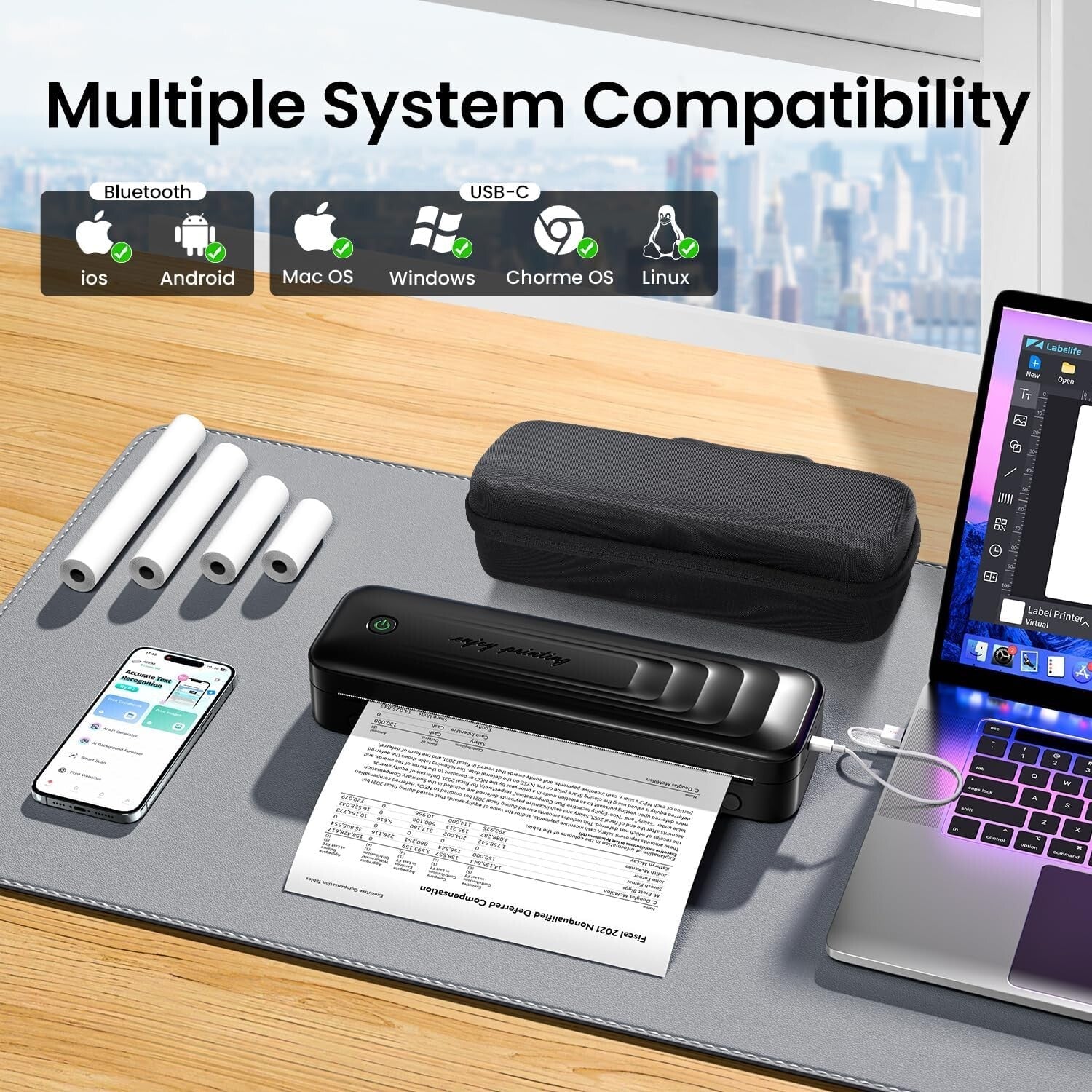 Thermodrucker A4 Bluetooth Mobiler Drucker 300dpi VESA 75/100 Schwarz