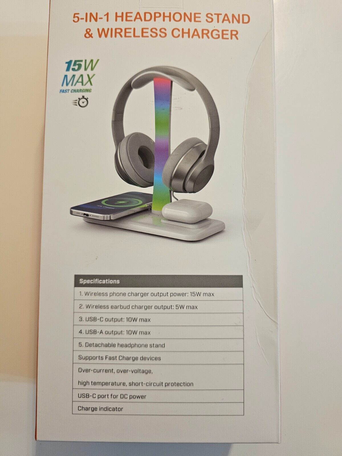 3 in 1 RGB Gamning Kopfhörer Ständer, Headset Halterung mit 15W Wireless Ladeger