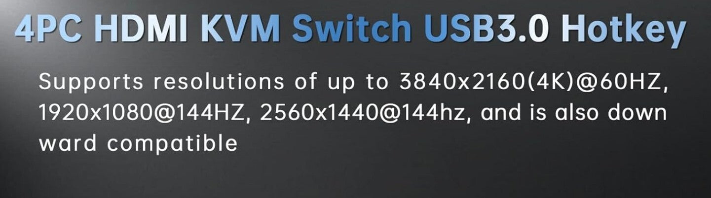 KVM Switch HDMI USB 3.0 4 Ports 4K 60Hz Hotkey 4 PCs an 1 Monitor
