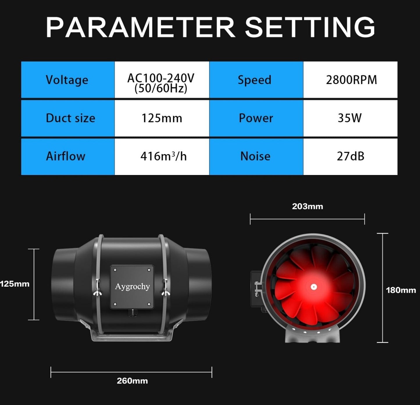 125mm WiFi Rohrventilator 416m³/h EC-Motor Temperatur-Feuchtigkeitsregler