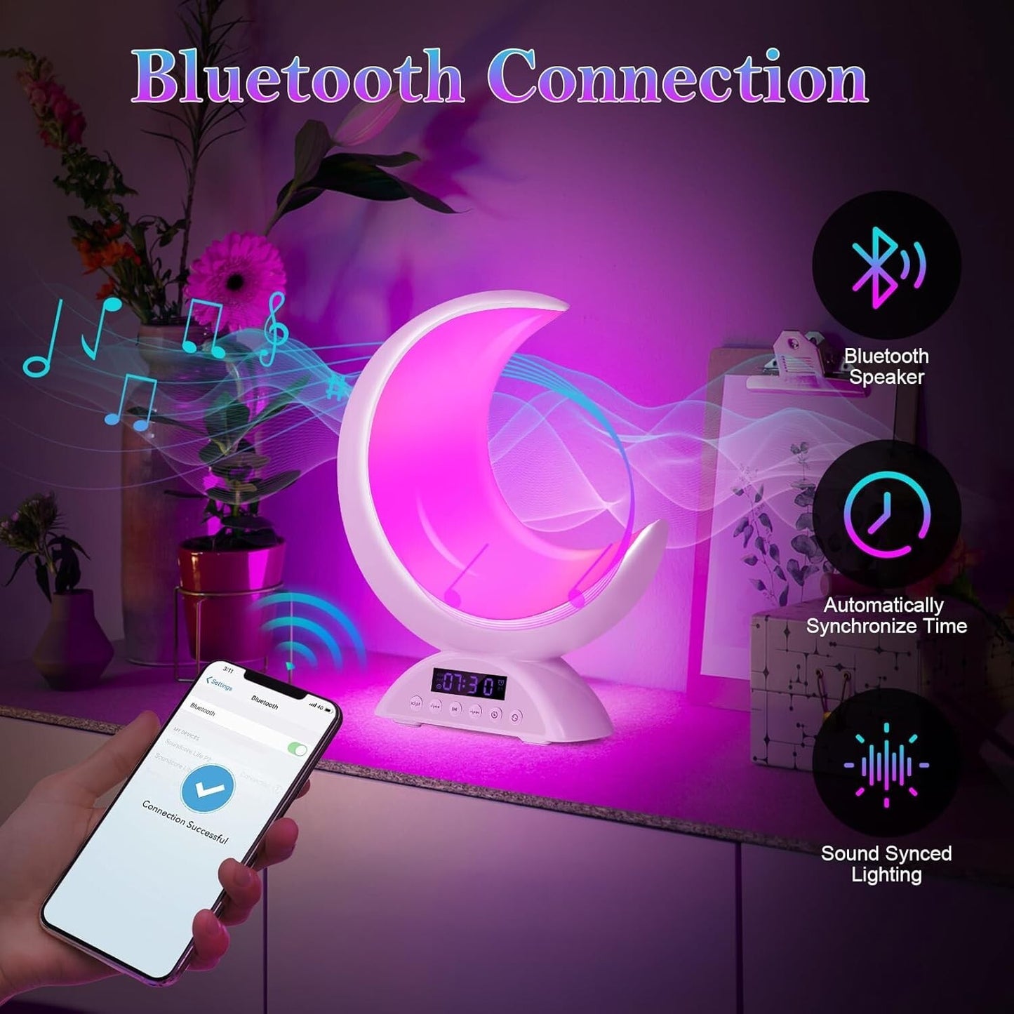 Lichtwecker Mondform 19 Lichtmodi Bluetooth Lautsprecher Touch-Steuerung
