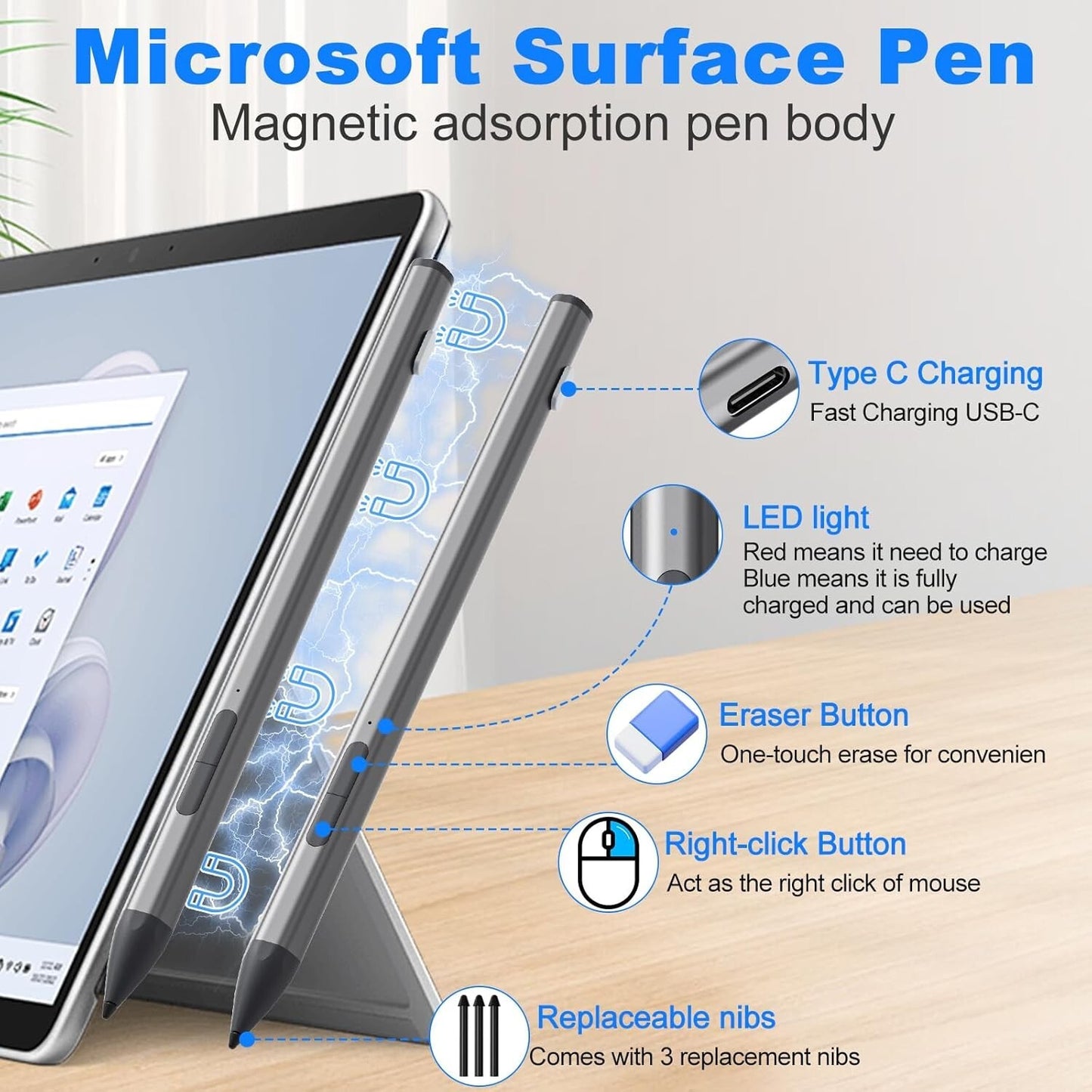 Surface Stylus Pen für Surface Pro/Go/Laptop/Studio, Grau