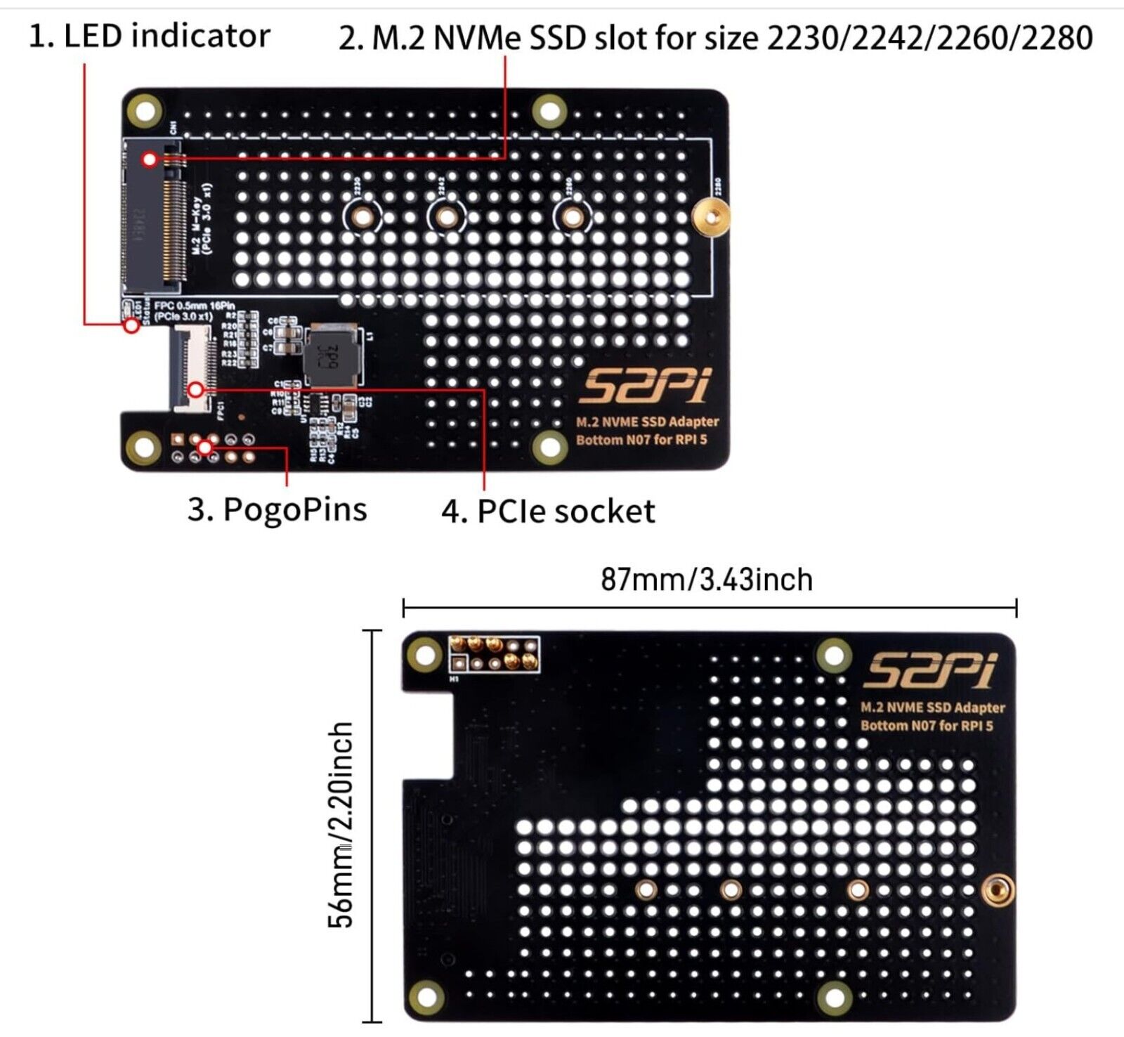GeeekPi Metal Gehäuse mit N07 M.2 NVMe SSD Pip PCIe Peripheral Board Bottom für