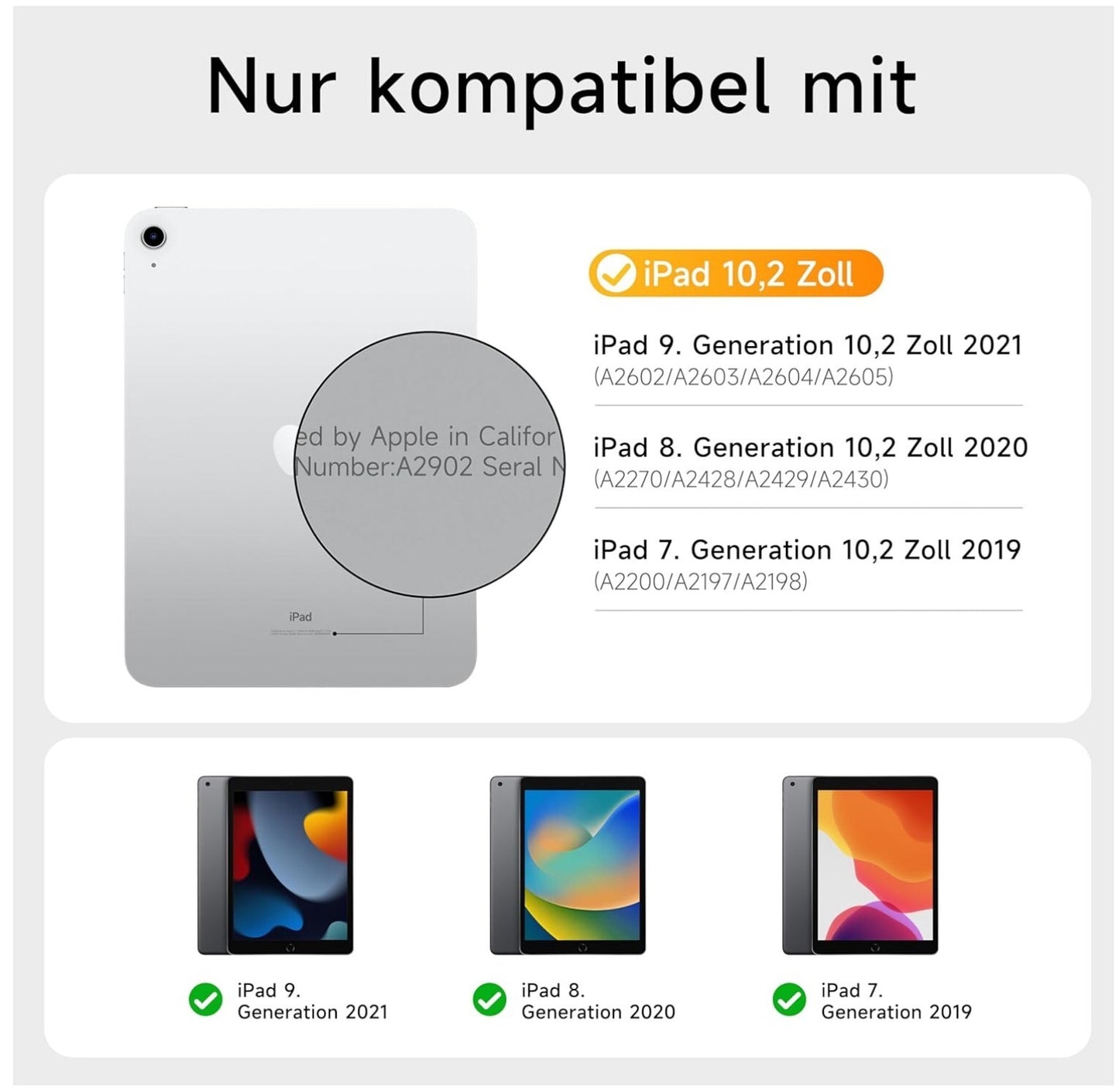 iPad 9/8/7 Gen 10.2" Tastatur Hülle 360° Drehbar Trackpad QWERTZ Schwarz
