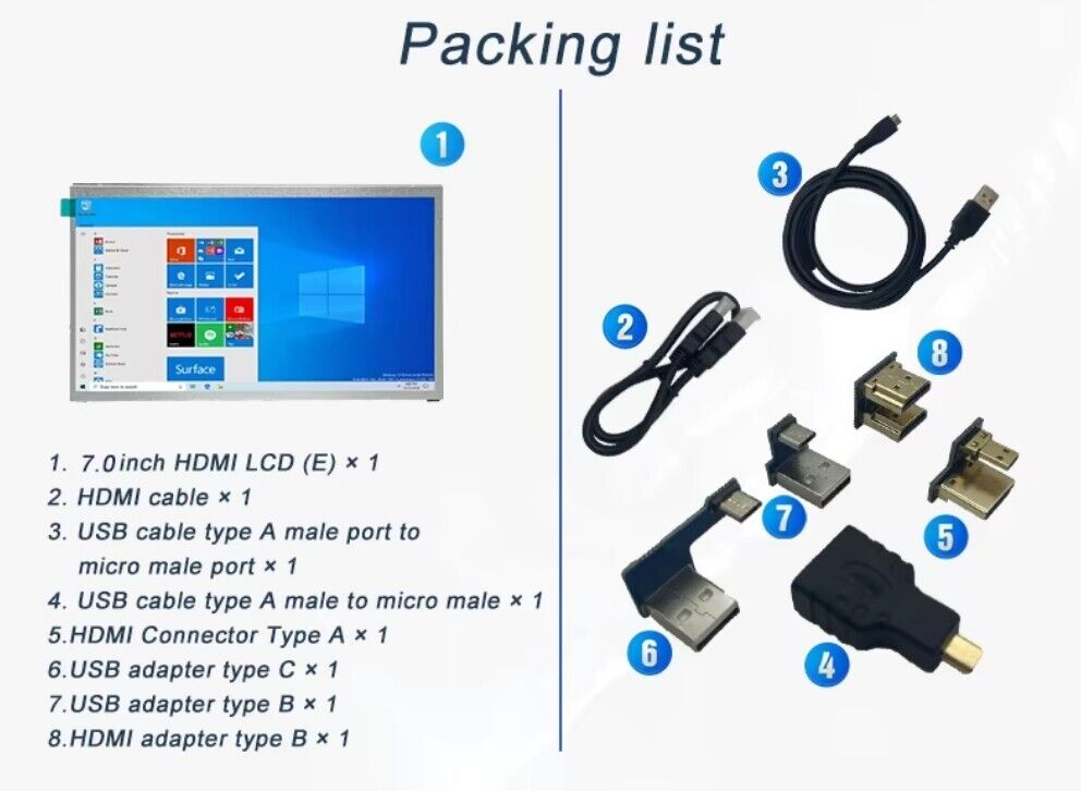 7 Zoll IPS HDMI RGB Touchscreen Modul 1024x600 für Raspberry Pi