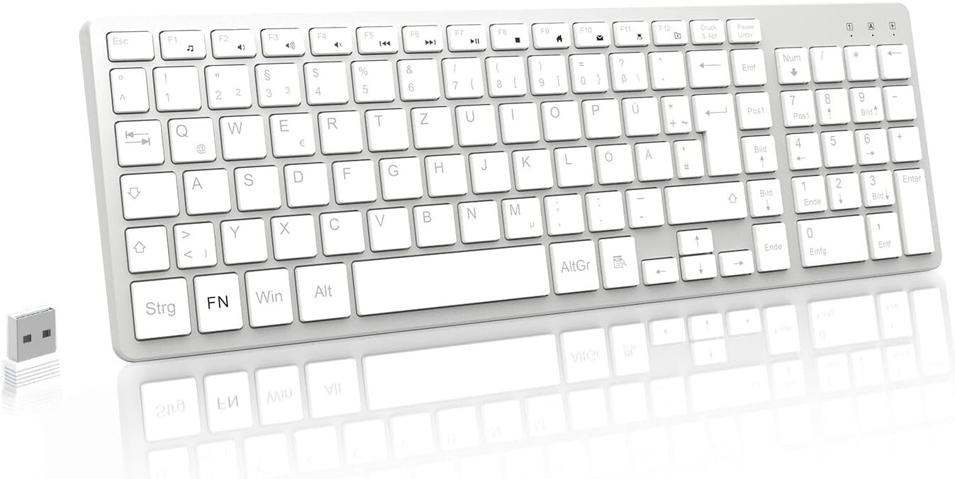 2,4GHz Kabellose QWERTZ Tastatur Kompakt Flüsterleise Silber