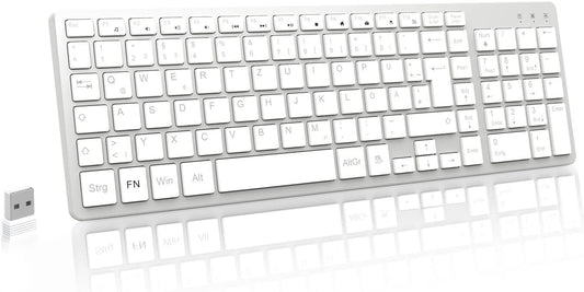 2,4GHz Kabellose QWERTZ Tastatur Kompakt Flüsterleise Silber