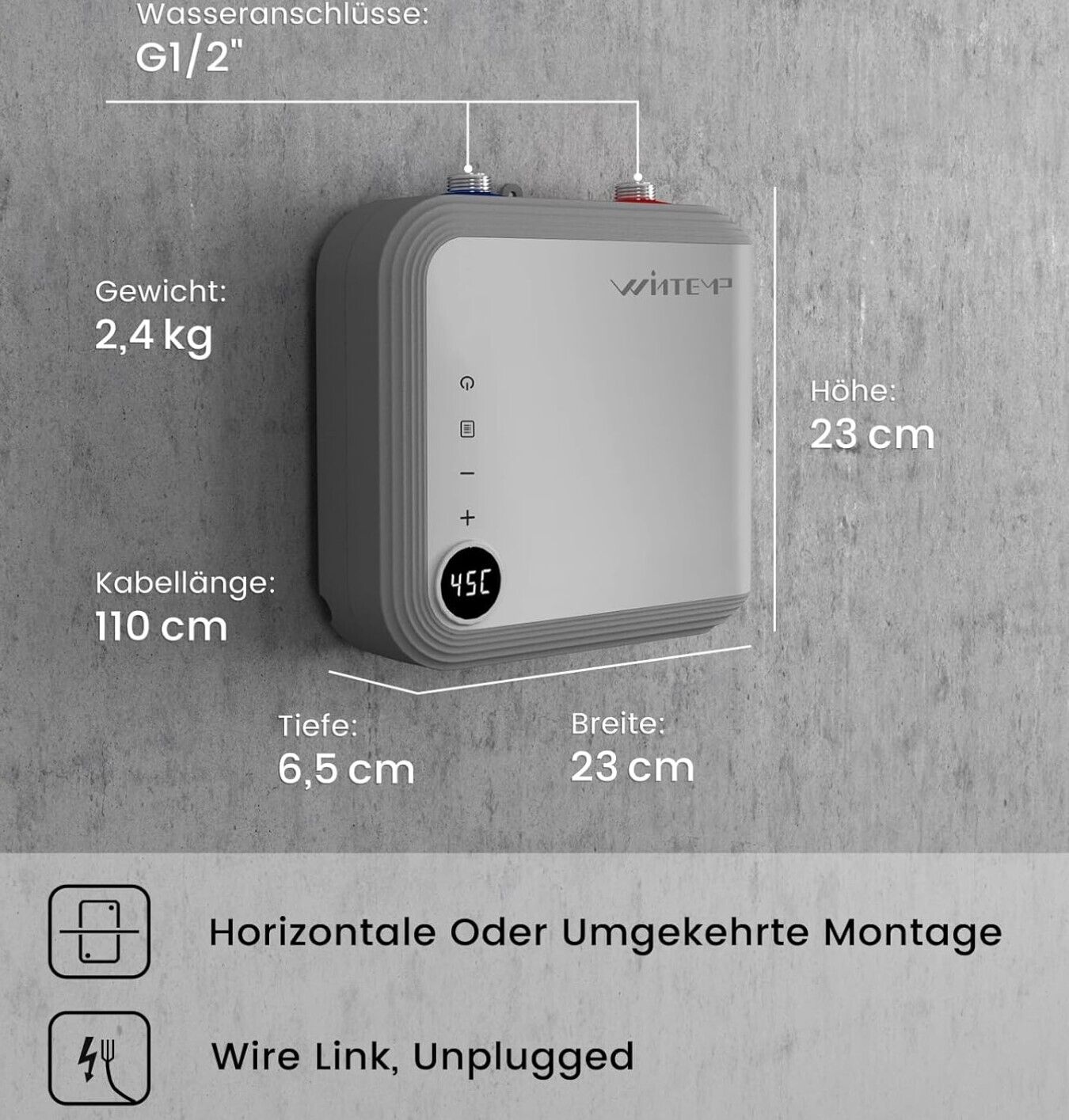 Elektrischer Durchlauferhitzer 5,5 KW 230V, Ohne Stecker, Kleiner Küchen-Durchla