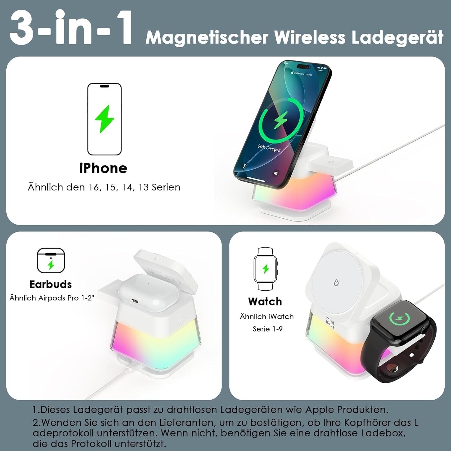 Wireless Charger 15W für iPhone Watch AirPods