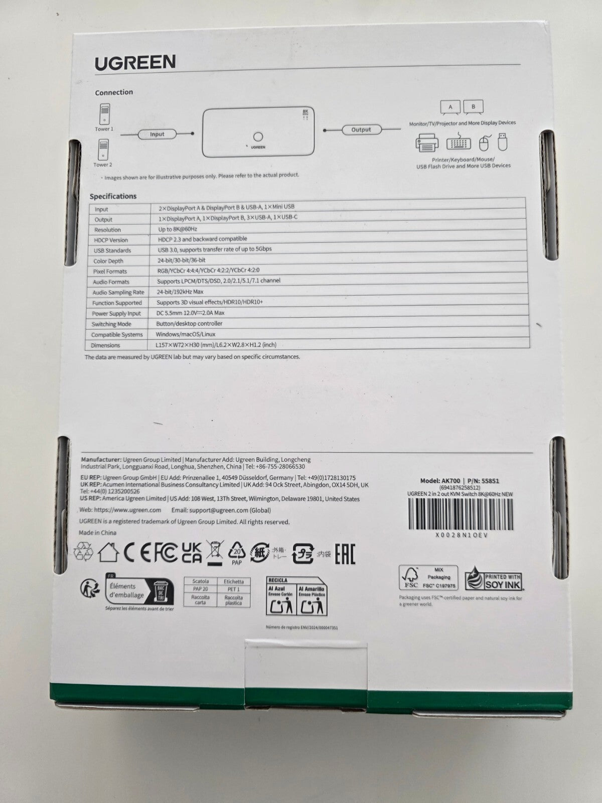 DisplayPort KVM Switch 2 PC 2 Monitore 8K@60Hz USB 3.0 Hub