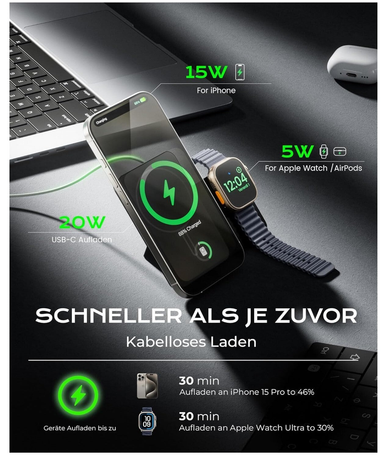 Magnetische 3-in-1 Powerbank – Schnellladen für Apple-Geräte!