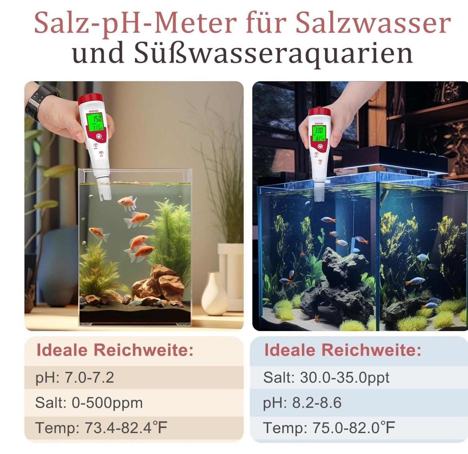 5-in-1 pH Salzmessgerät Pool TDS EC Tester Wasserdicht