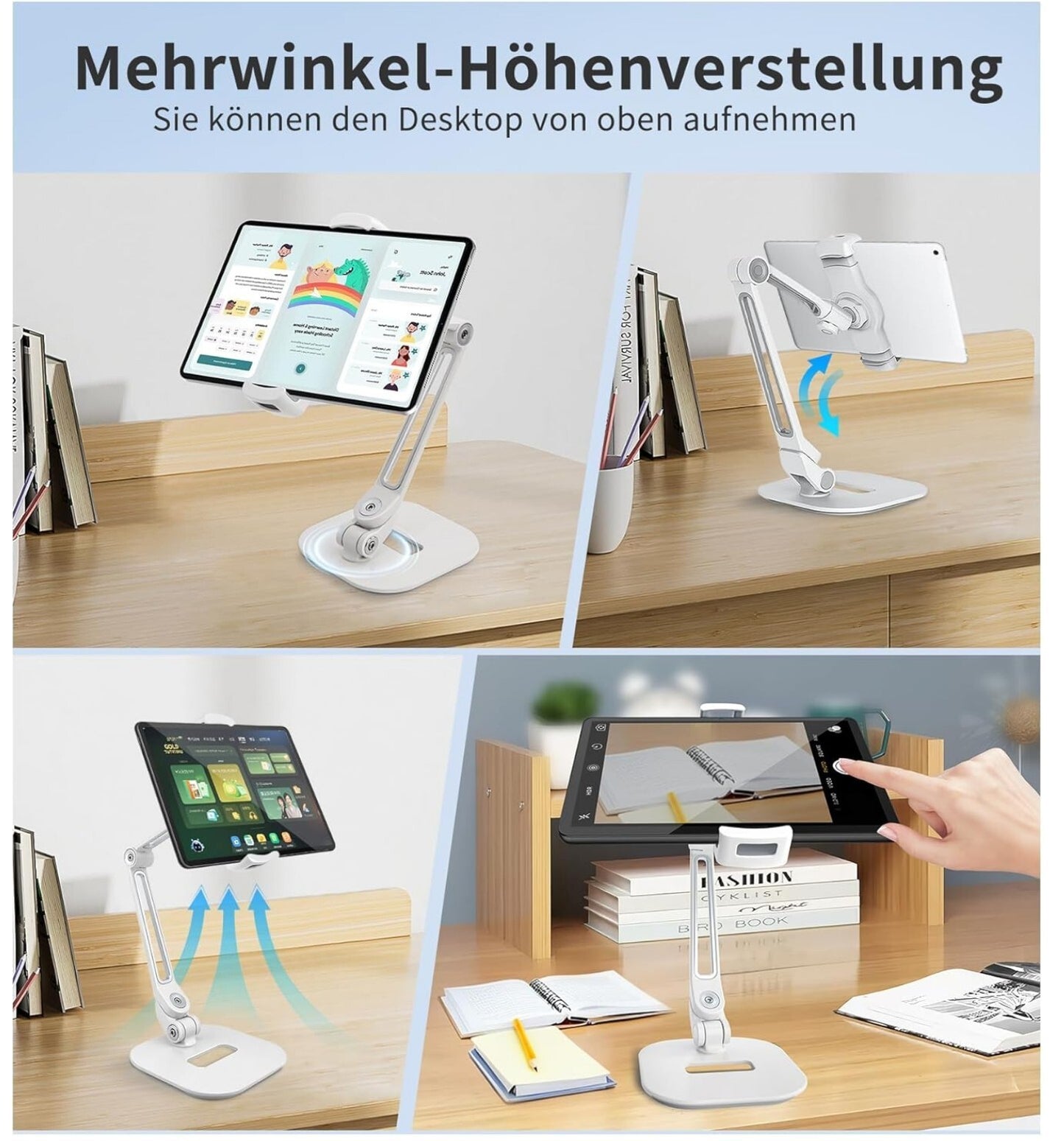Tablet Halterung 4,7-12,9 Zoll Aluminium Verstellbar Weiß
