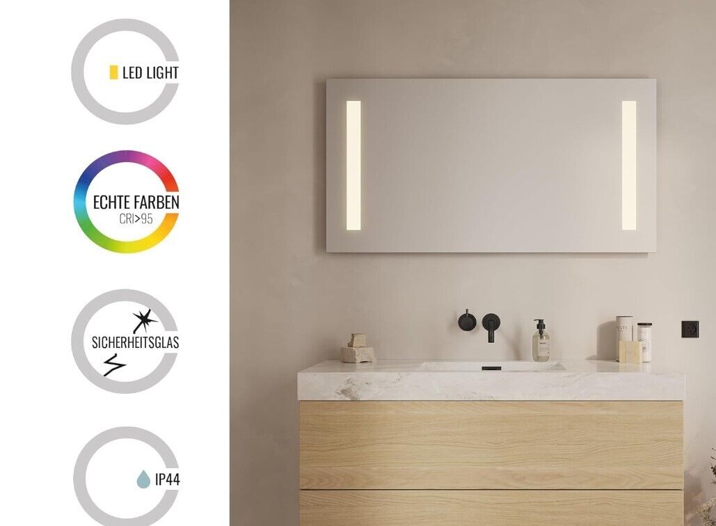 Quadratischer Spiegel mit Beleuchtung | Led Spiegel 120x65 cm | B