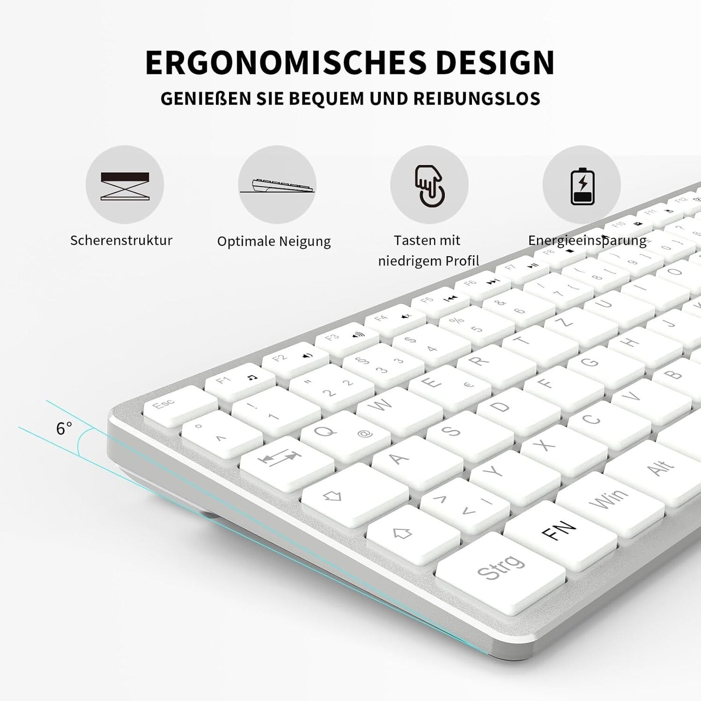 2,4GHz Kabellose QWERTZ Tastatur Kompakt Flüsterleise Silber