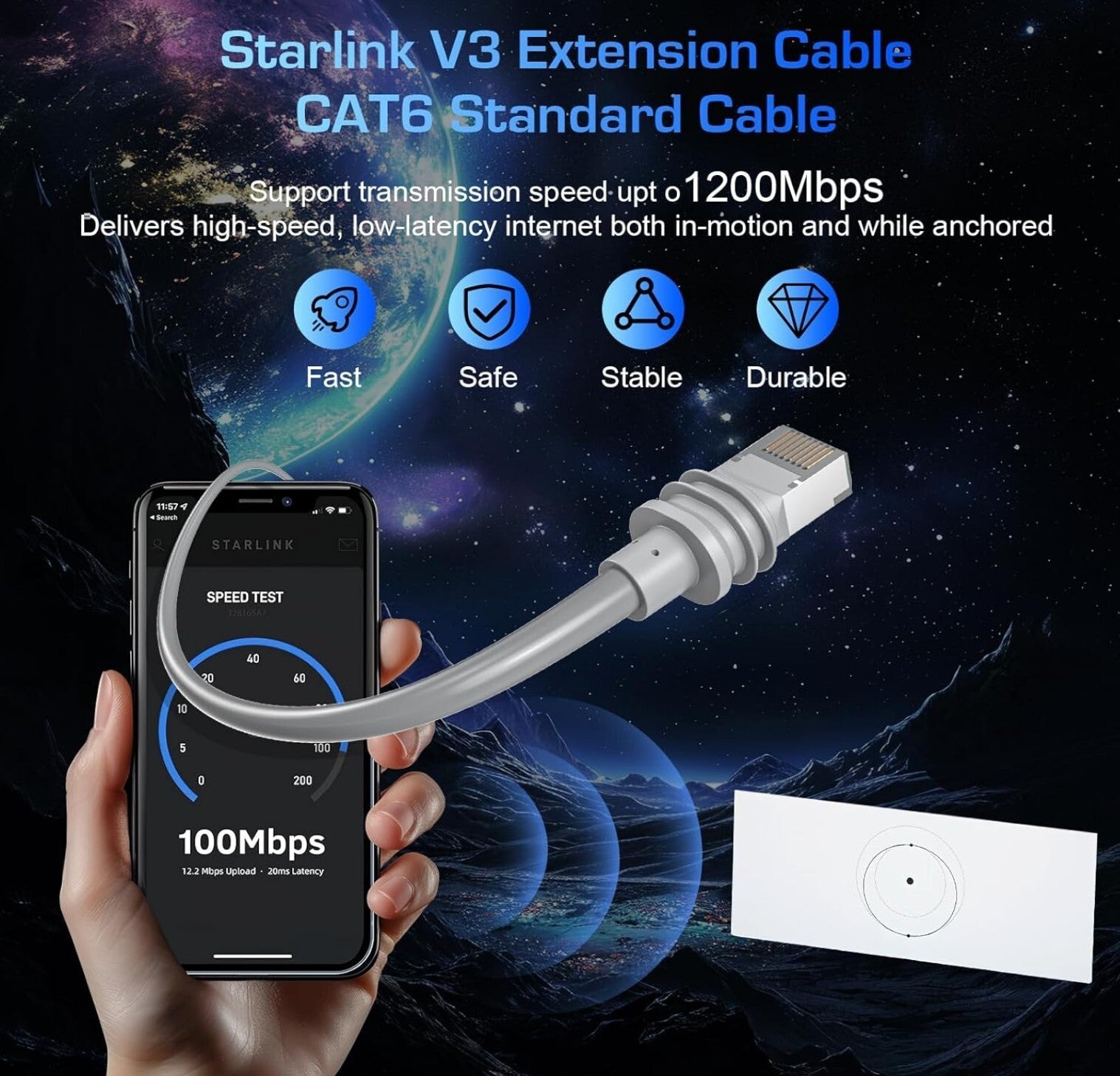 Starlink Gen 3 Kabel 50m Wasserdicht V3 Ethernet Verlängerung