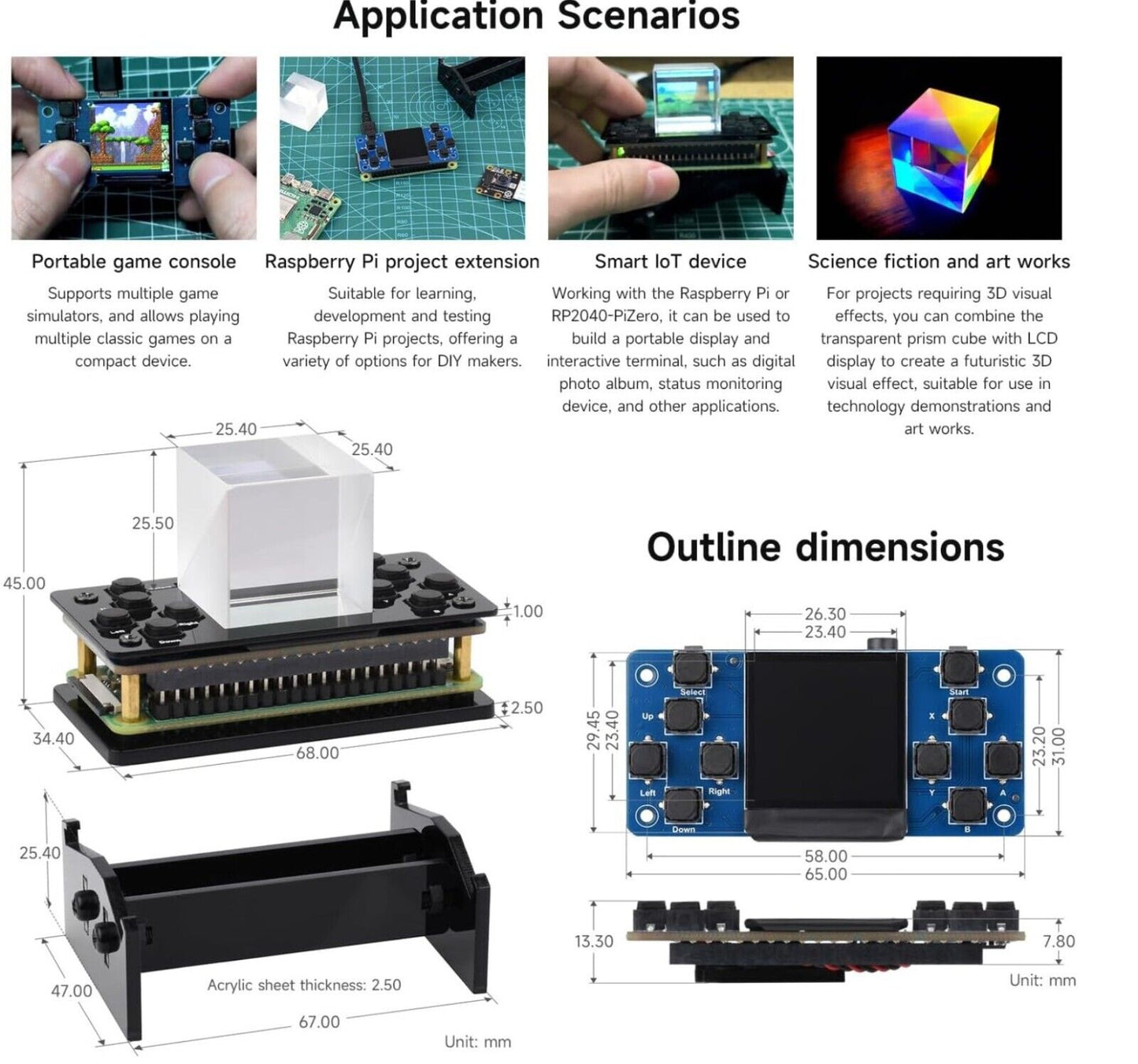 1.3inch LCD Game Console, Compatible with Raspberry Pi 5/4/Zero/Zero 2W/RP2040-P