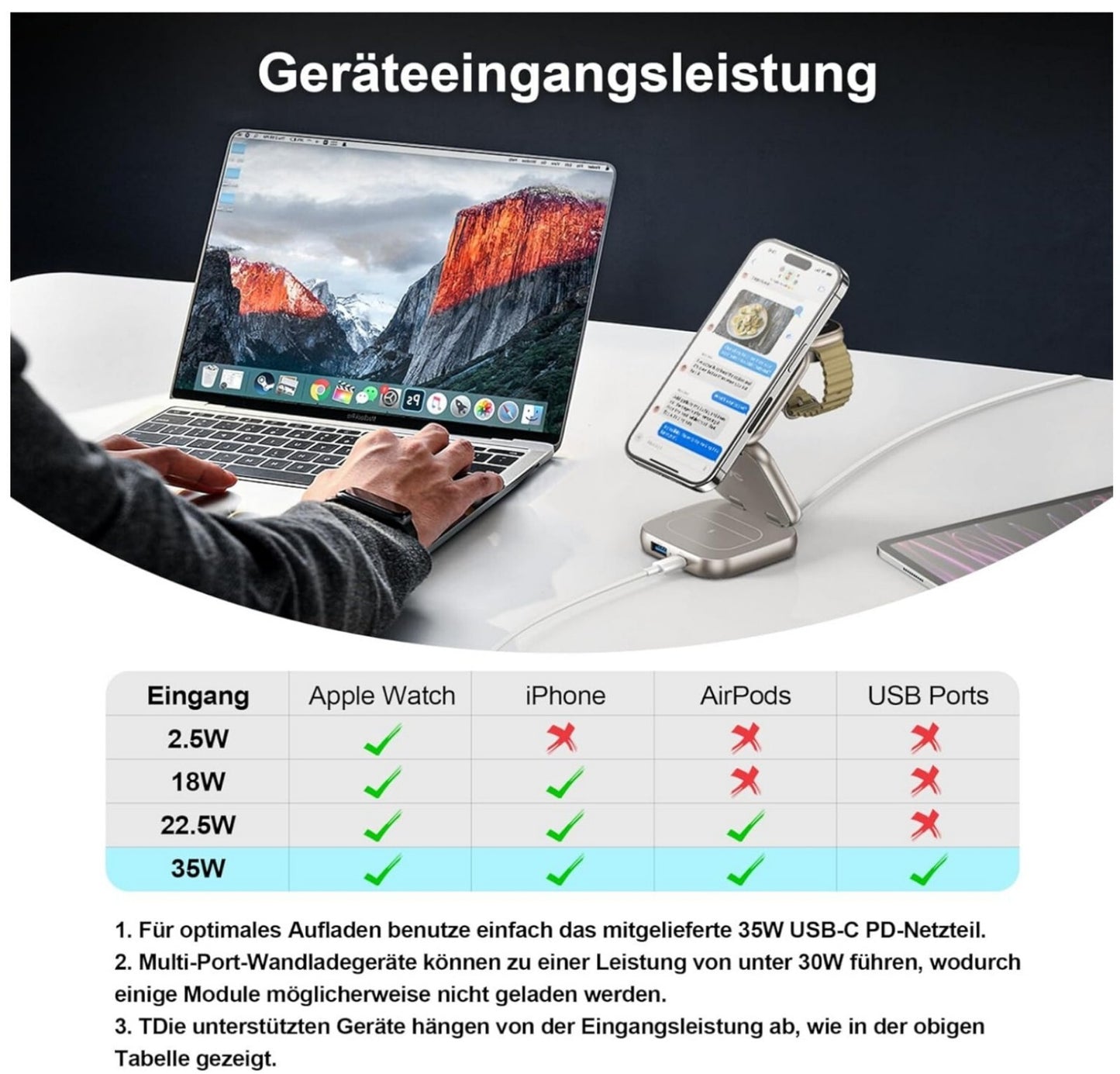 5-in-1 MagSafe Ladestation Faltbar iPhone 16-12 Watch AirPods Titan