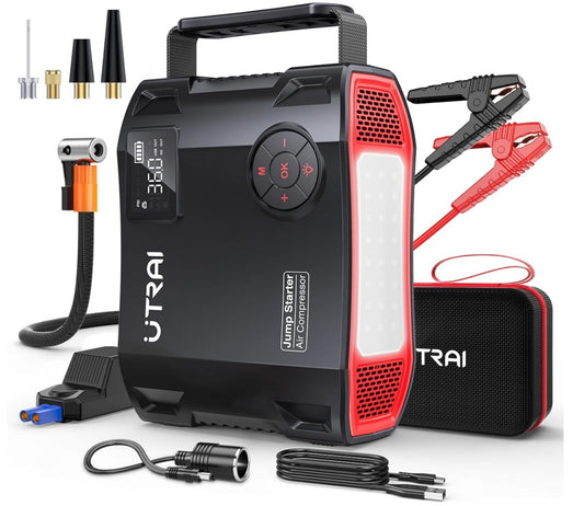 7000A Starthilfe Powerbank 27000mAh Kompressor 1600lm LED QC3.0