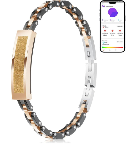 Smart Armband Damen Edelstahl 3ATM Wasserdicht Schwarz-Gold Fitness
