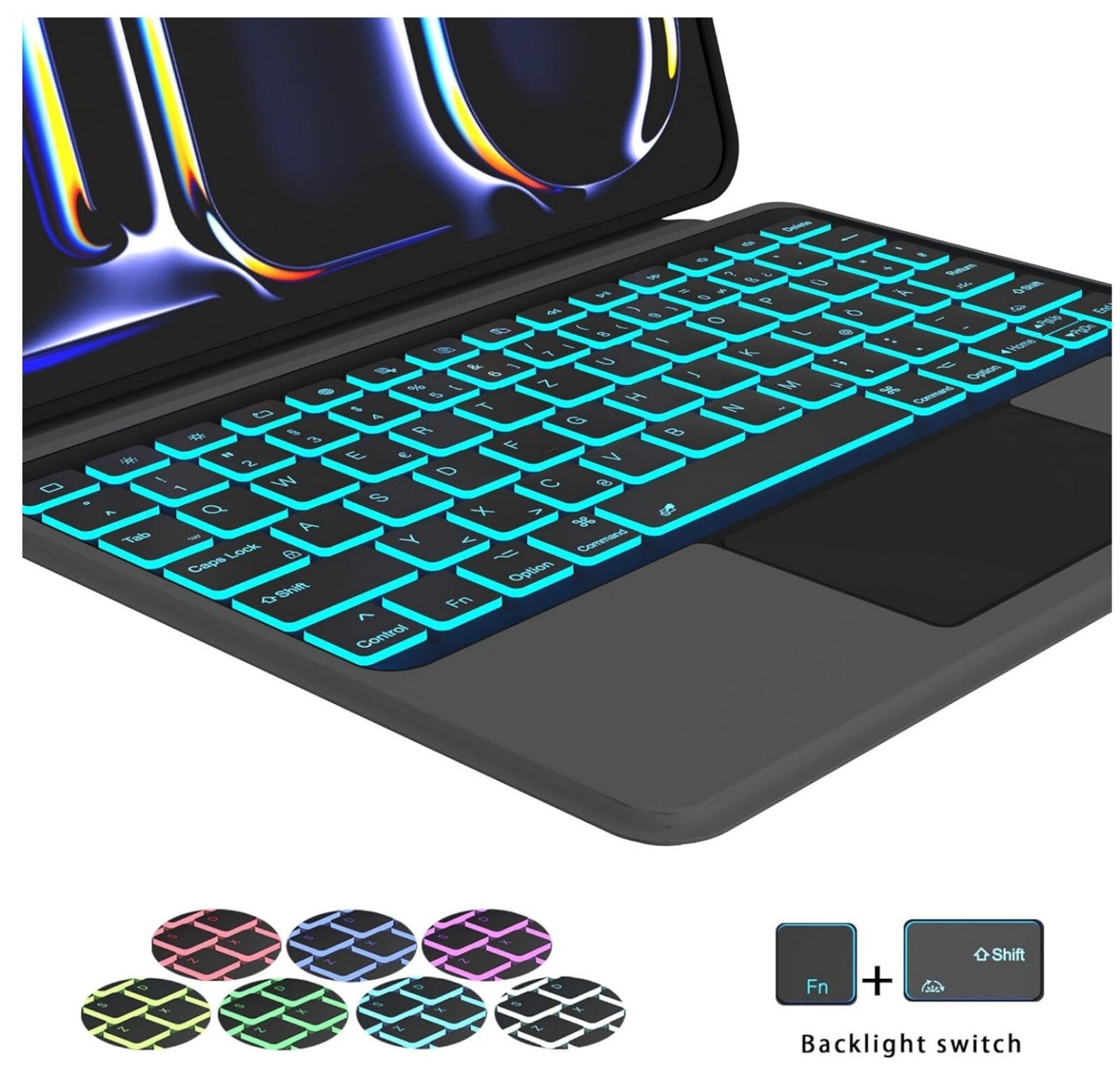 Tastaturhülle iPad Pro 11" M4 2024 QWERTZ Touchpad RGB Schwarz