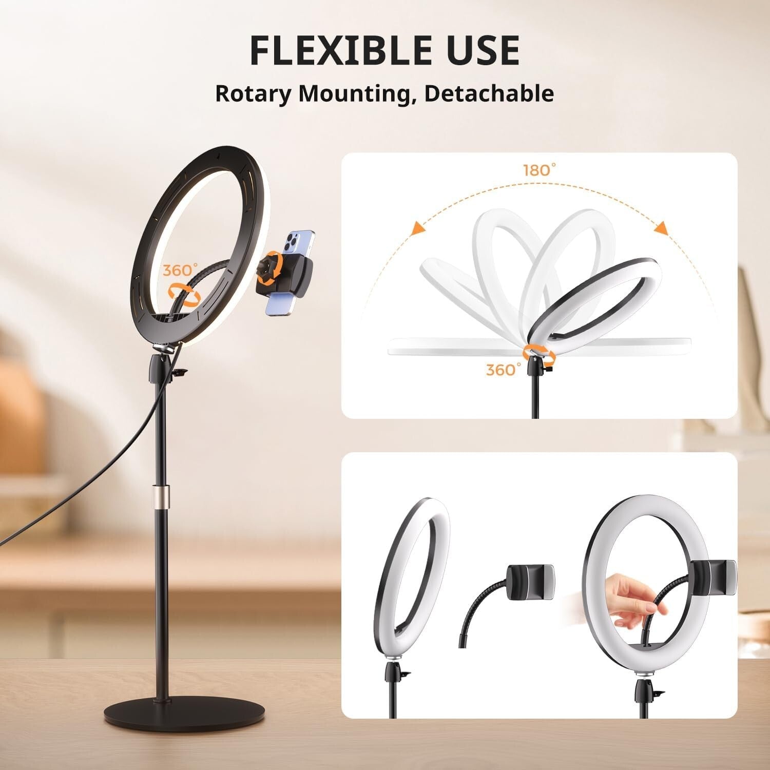 12" Ringlicht mit Stativ 3 Farben 10 Helligkeiten USB