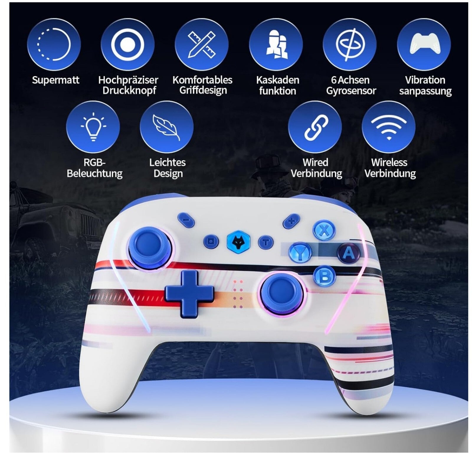 Wireless Controller für Nintendo Switch/Lite/OLED, AC, 8K@60Hz, Turbo, Wake