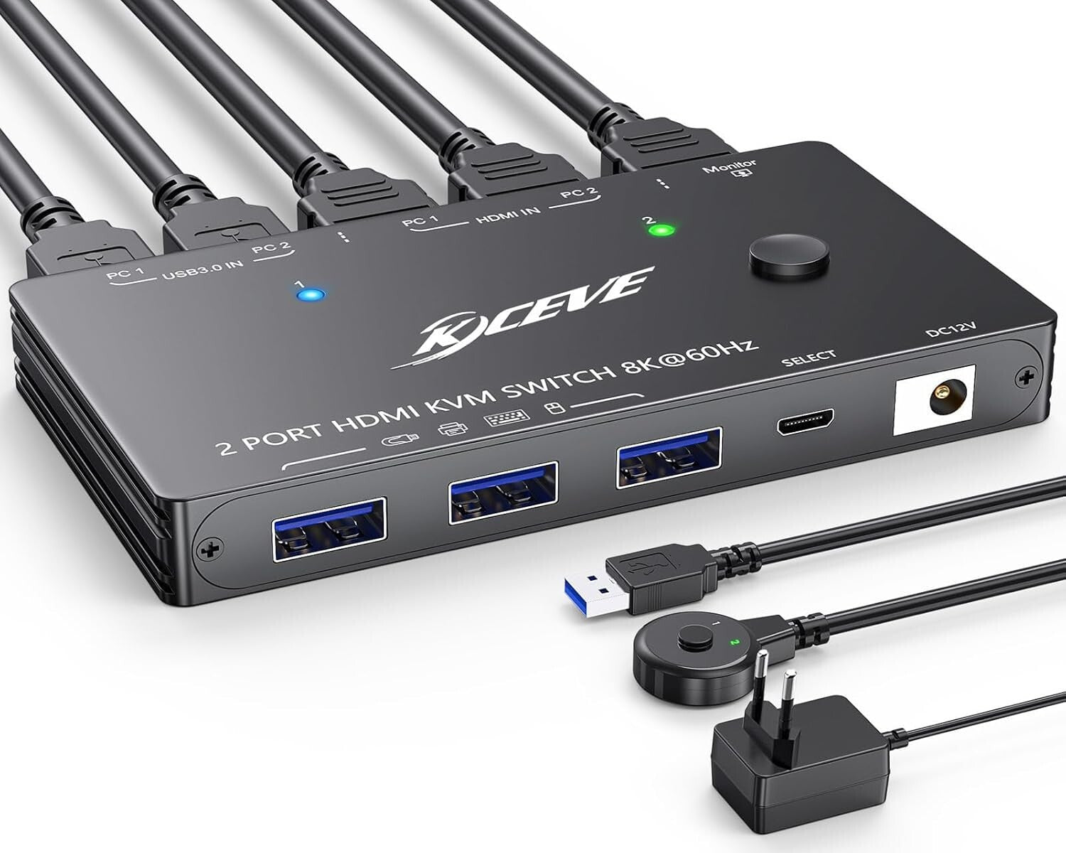 KVM Switch 2 PC 1 Monitor 8K@60Hz HDMI 2.1 USB 3.0