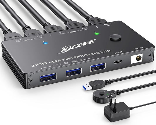 KVM Switch 2 PC 1 Monitor 8K@60Hz HDMI 2.1 USB 3.0