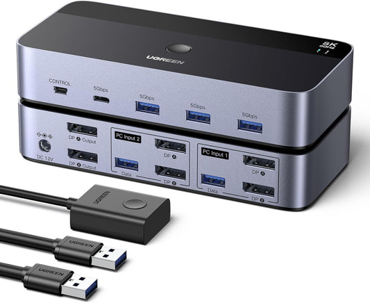 DisplayPort KVM Switch 2 PC 2 Monitore 8K@60Hz USB 3.0 Hub